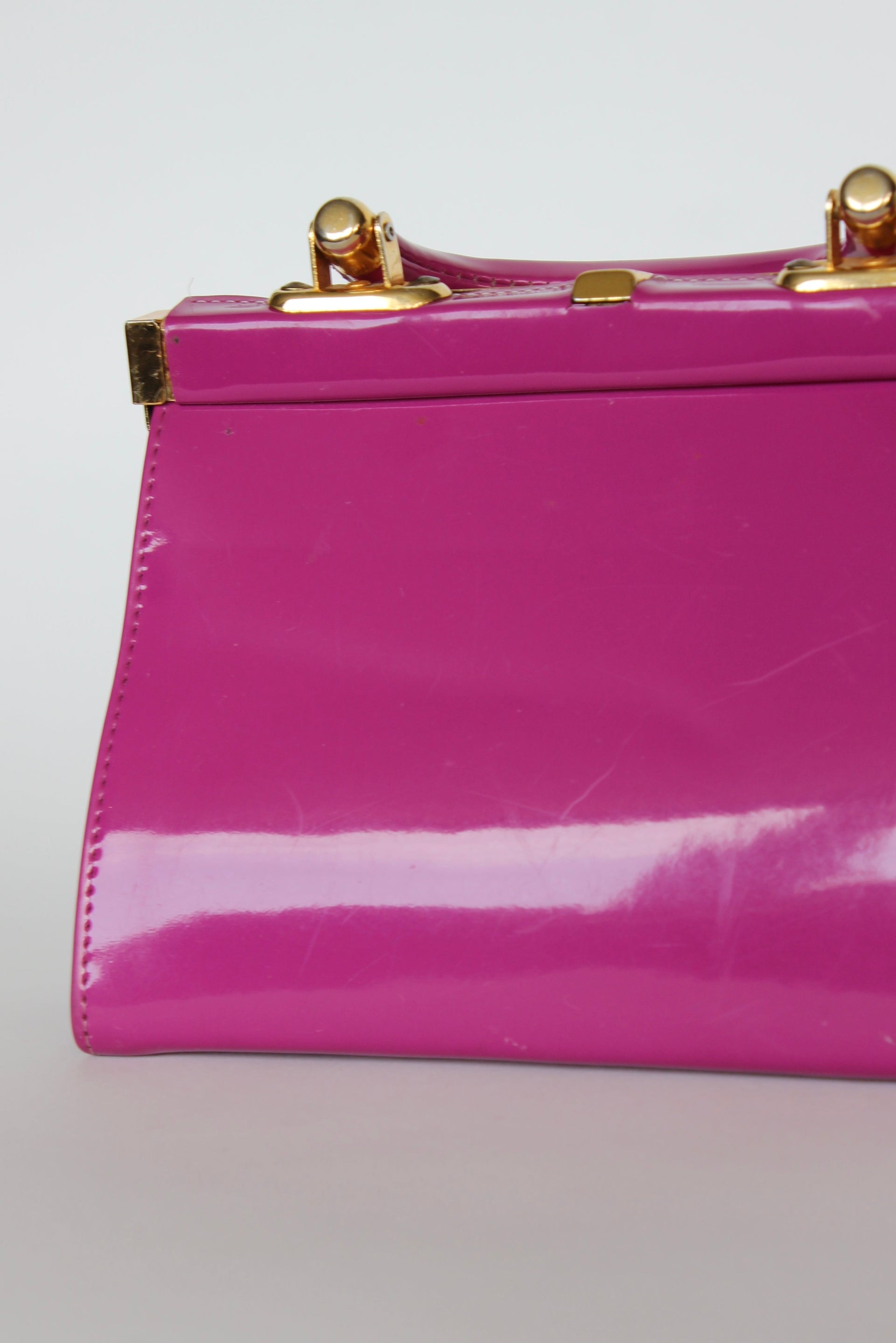 1960s Vintage Purple Sued and Vinyl Top Handle Bag/Purse with Golden Closure.