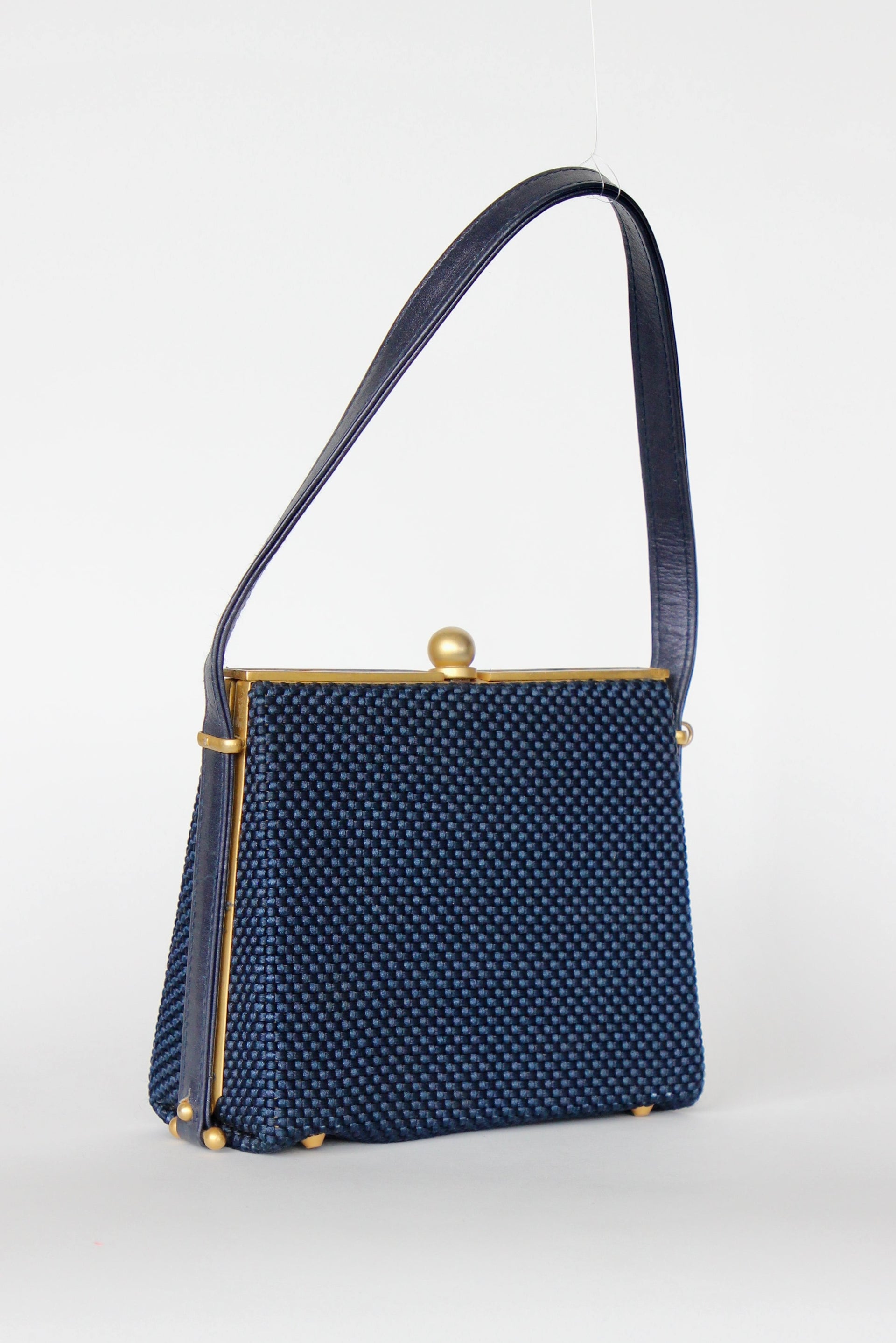 1950s 1960s Vintage Navy Blue Vinyl Top Handle Bag/Purse