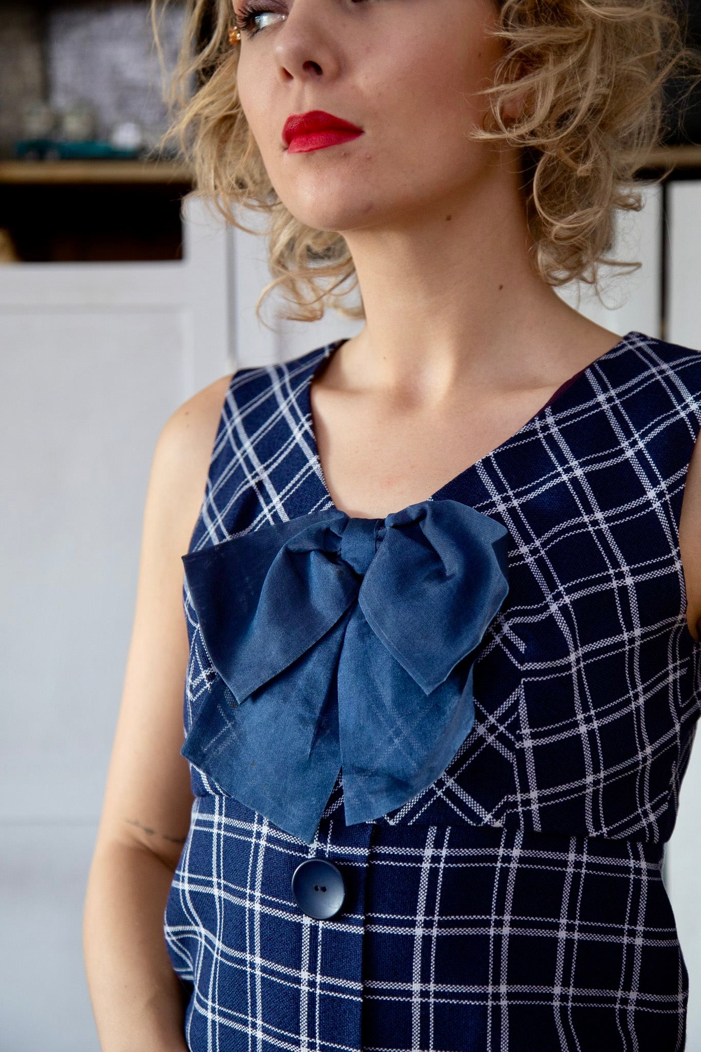 1960s Vintage Checked Shift Mod Wool Dress // Size S