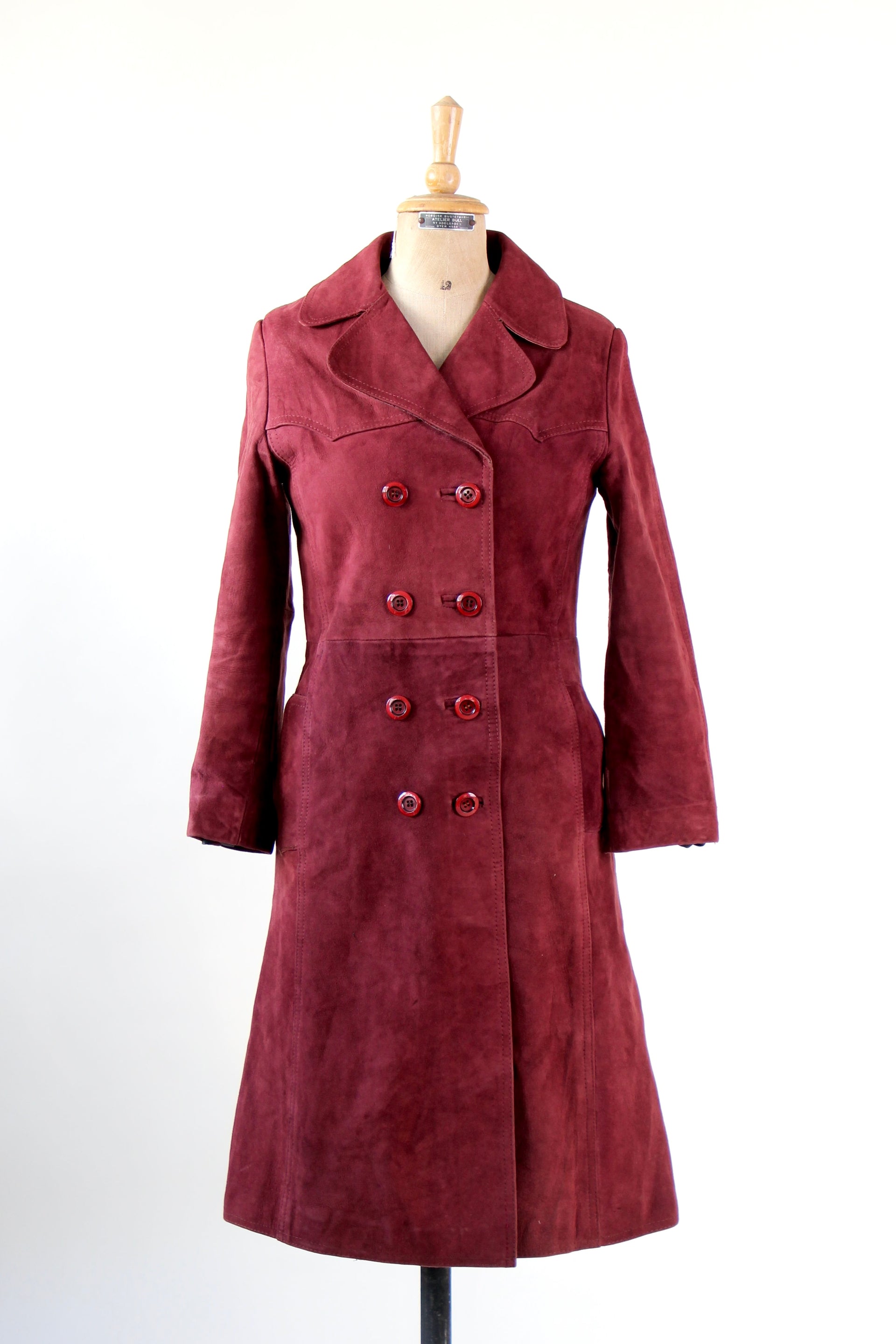 1960s Vintage Burgundy Suede Leather Coat // Size M