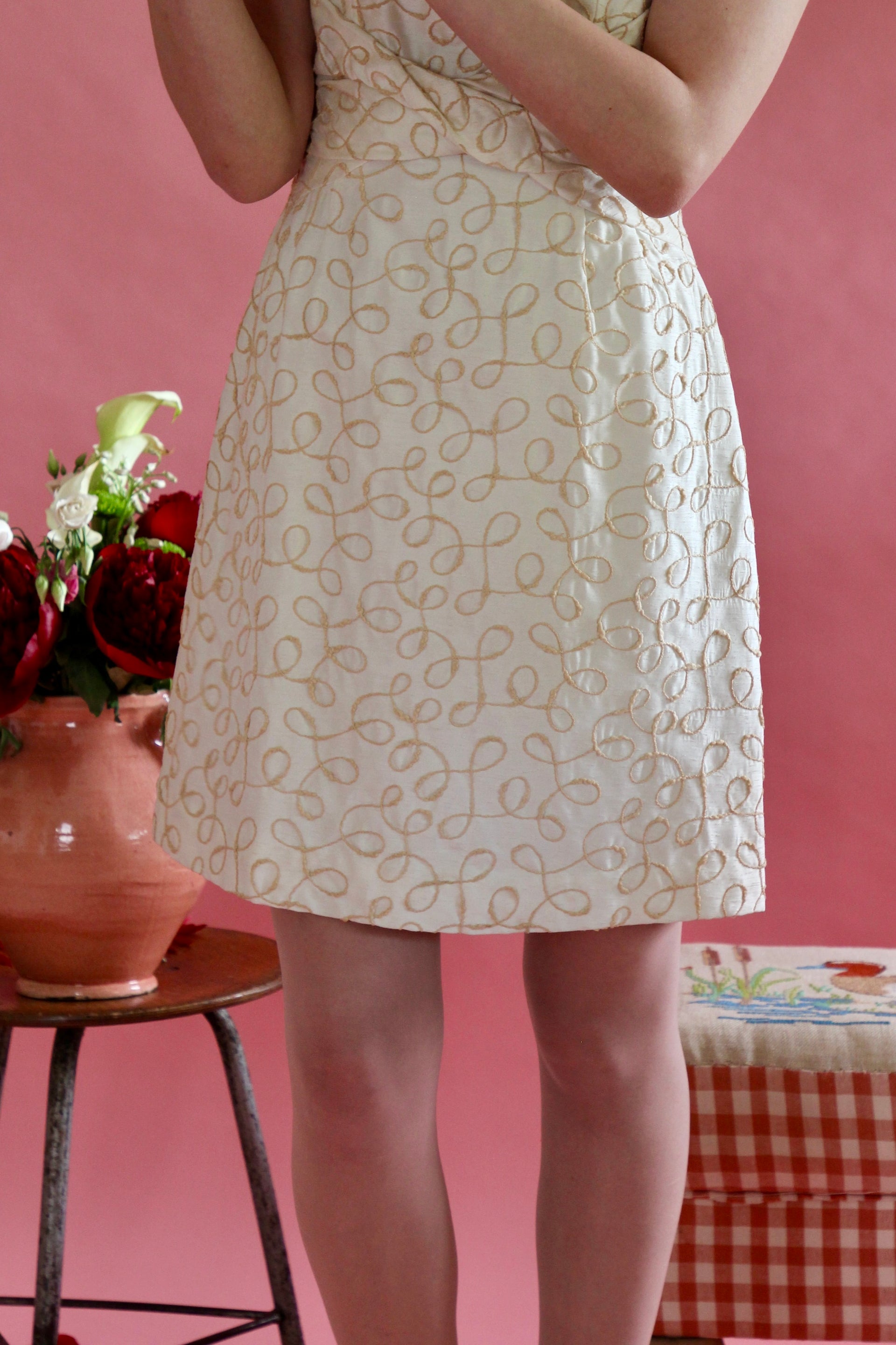 1960s Ivory Designer Cocktali Dress//Size M