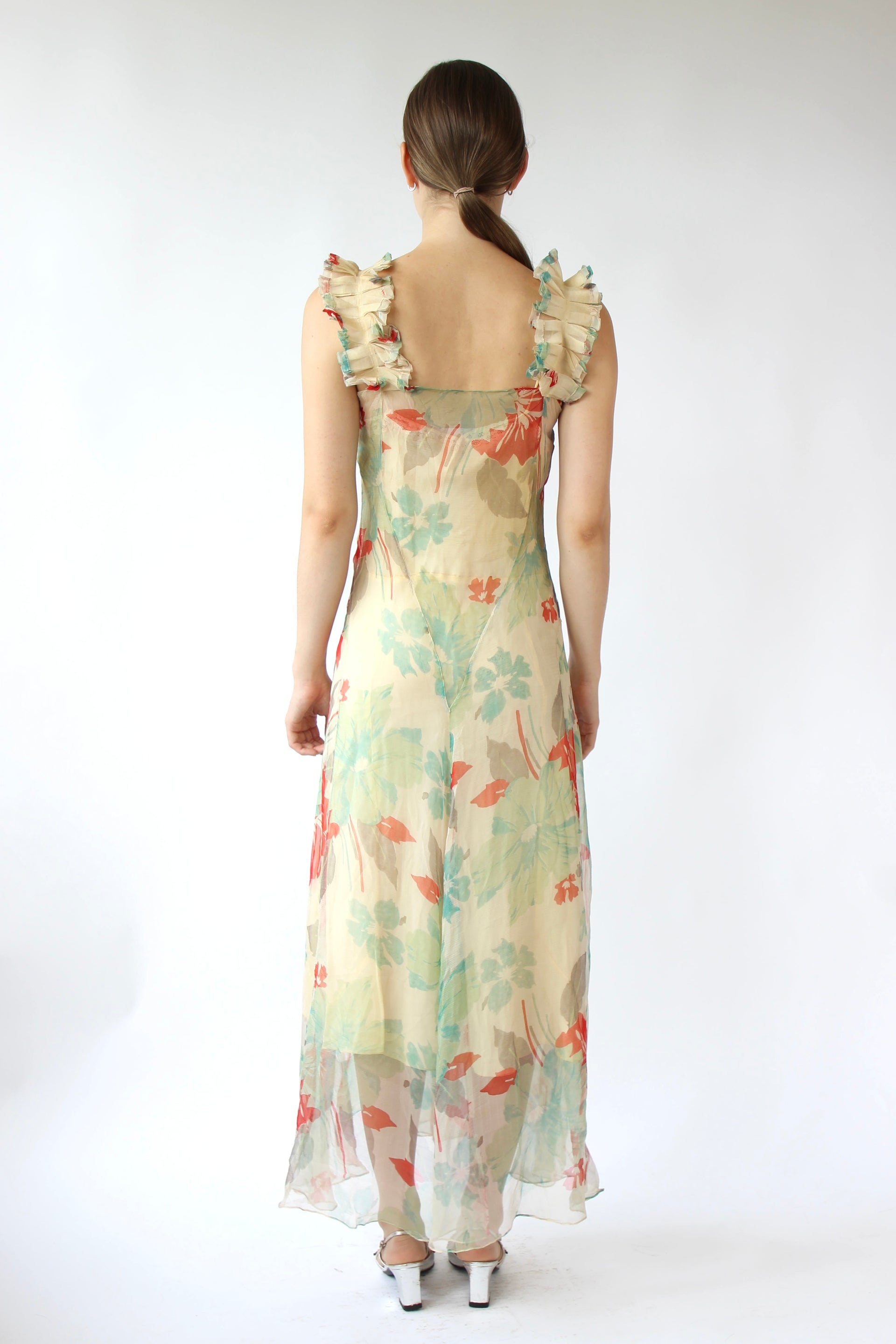 1920s 1930s Vintage Silk Chiffon Dress // Size XS