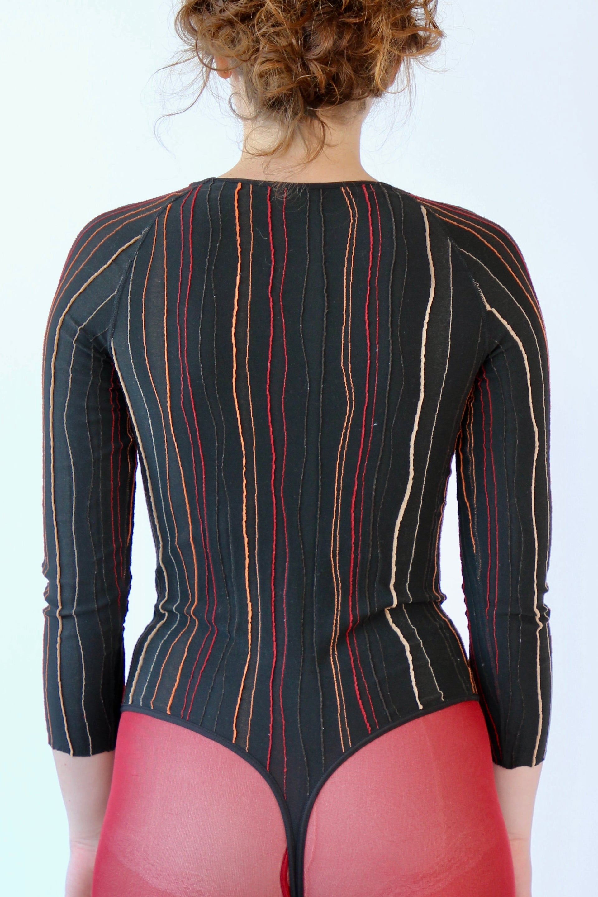 1990s Vintage Brown Striped Bodysuit // Size M