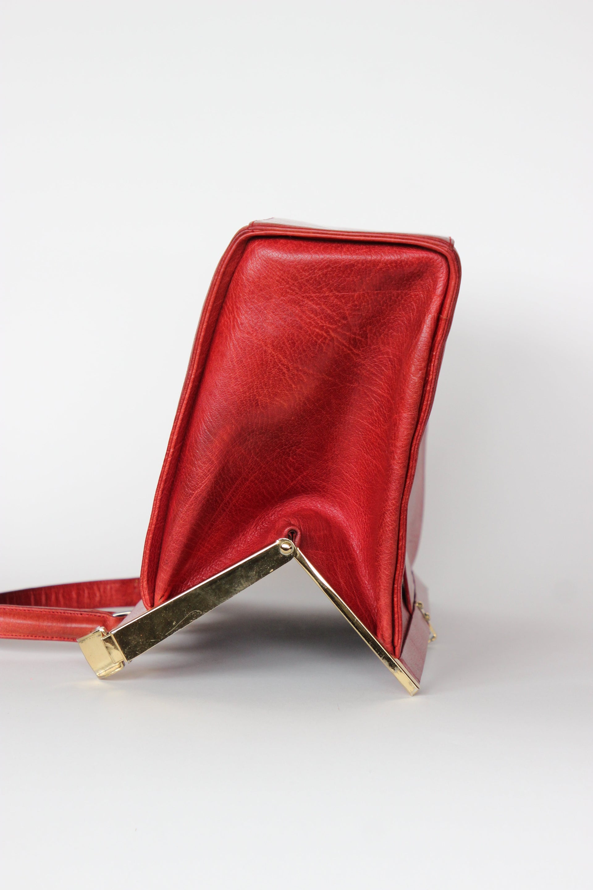 1960s Vintage Large Red Leather Top Handle Bag / Made in France