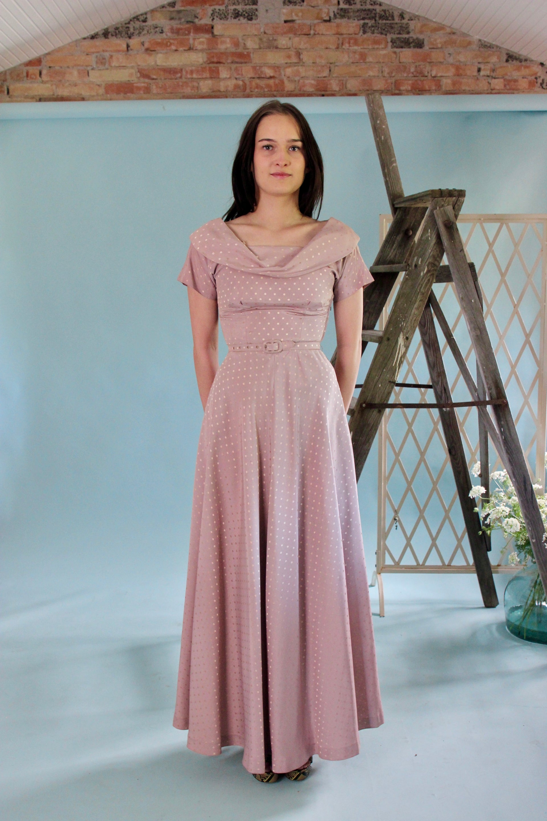1940s Pale Pink Evening Gown//Size XS