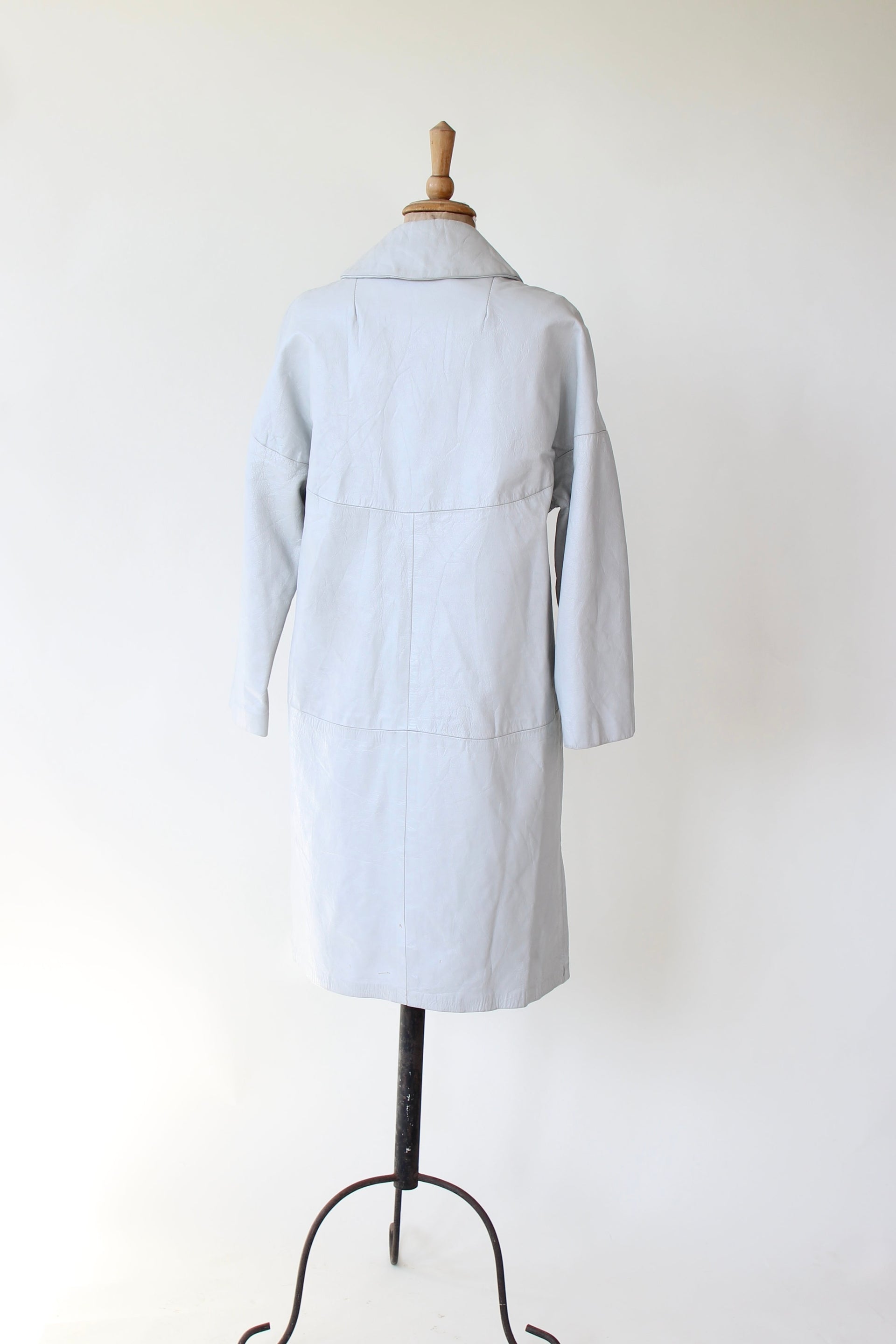 1950s Vintage Light Grey Leather Swing Coat // Size M/L