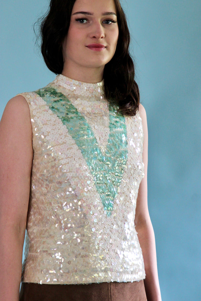 Magasin 1960s Vintage Sequin Wool Top/Blouse // Size S/M