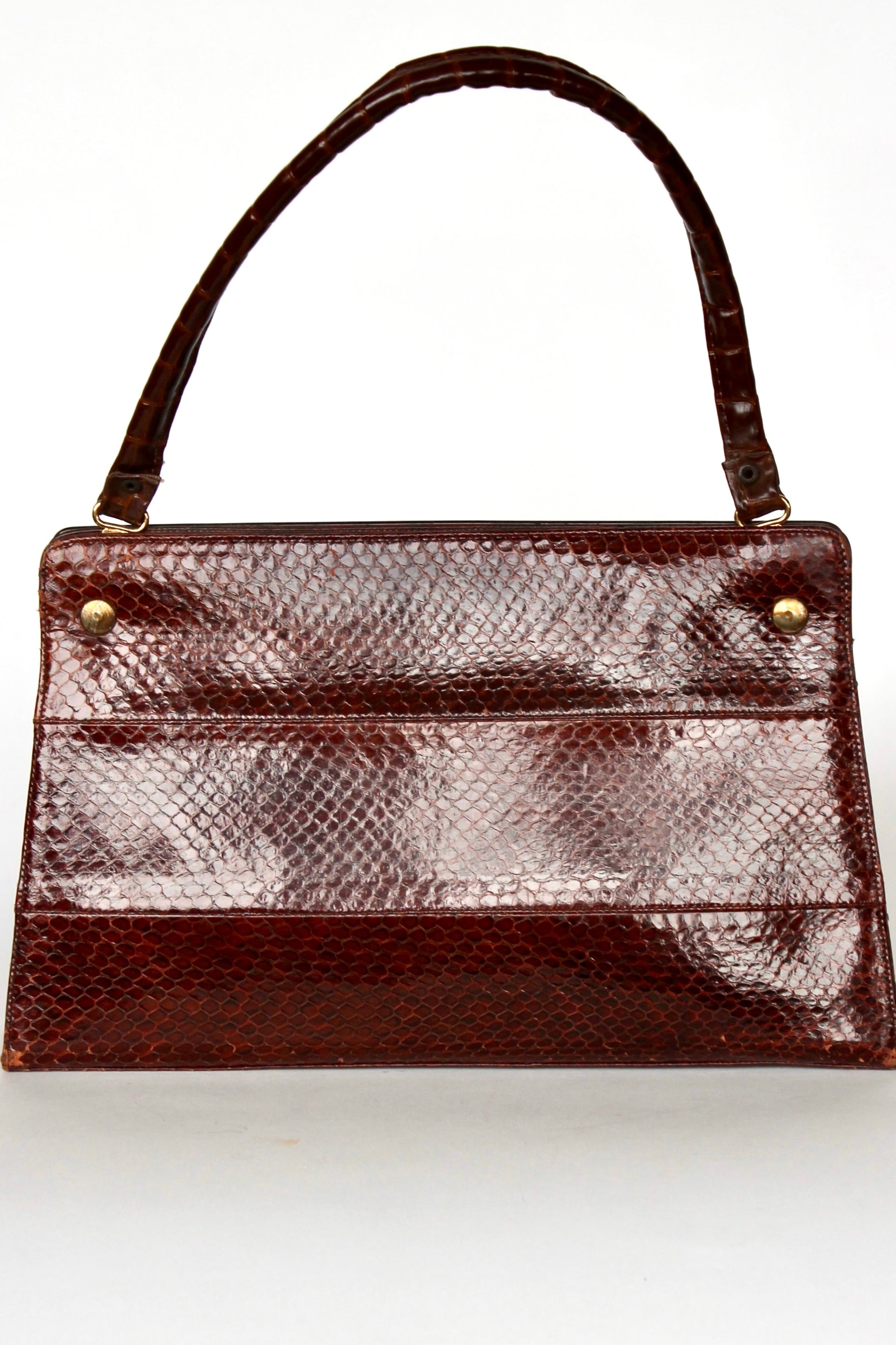 1950s 1960s Brown Snakeskin/Leather Top Handle Bag