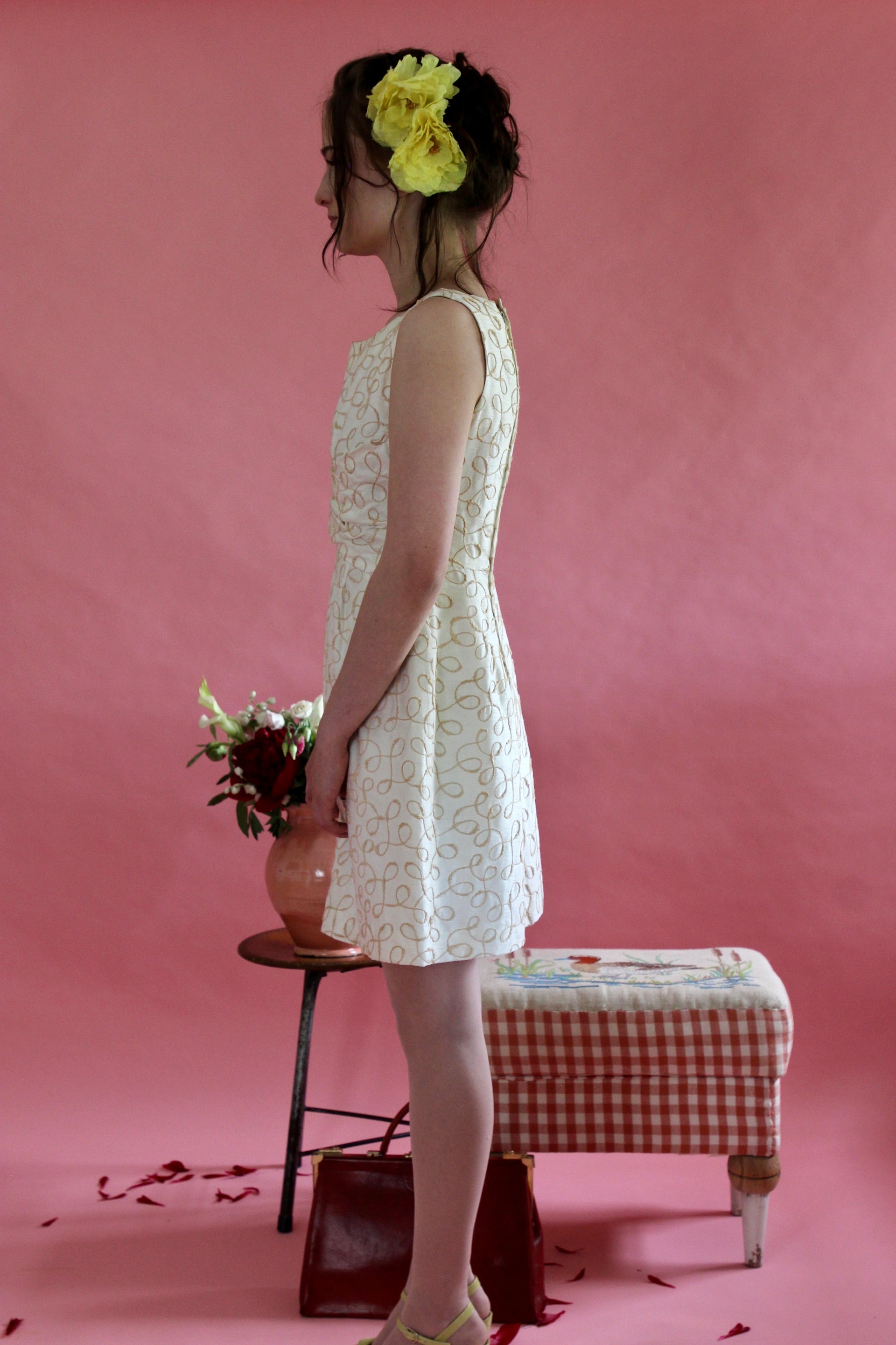 1960s Ivory Designer Cocktali Dress//Size M