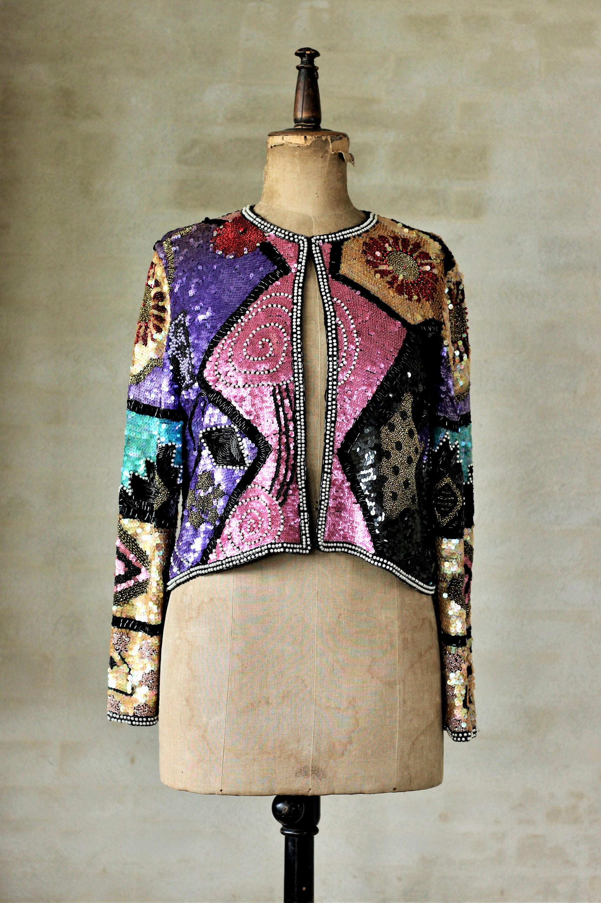 Vintage Beaded Sequin Jacket // Size M