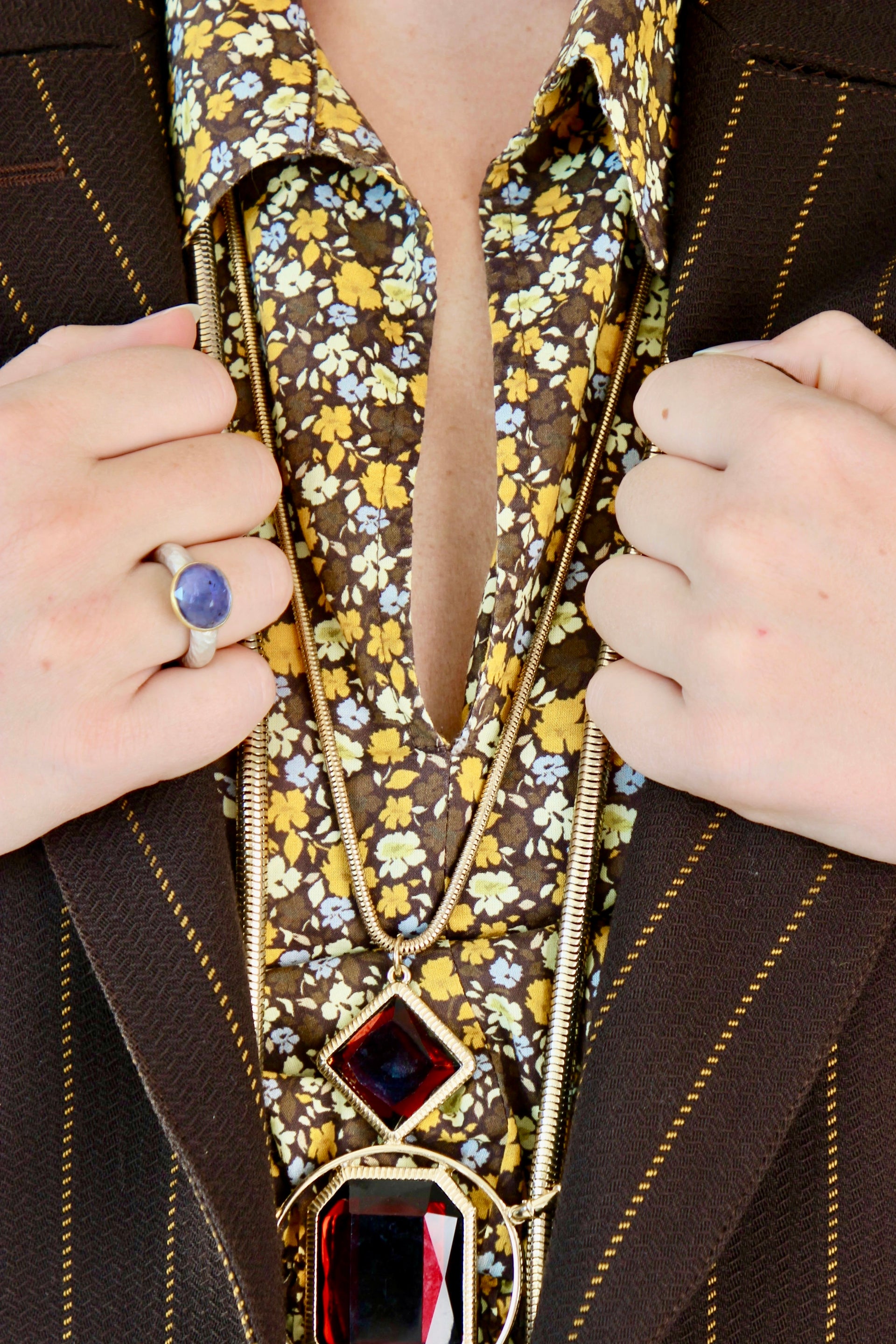 Handmade Iolite Cup Ring // Poppy Dandiya Ring // Hammered Sterling Silver // 24K Filled Gold // Size 53
