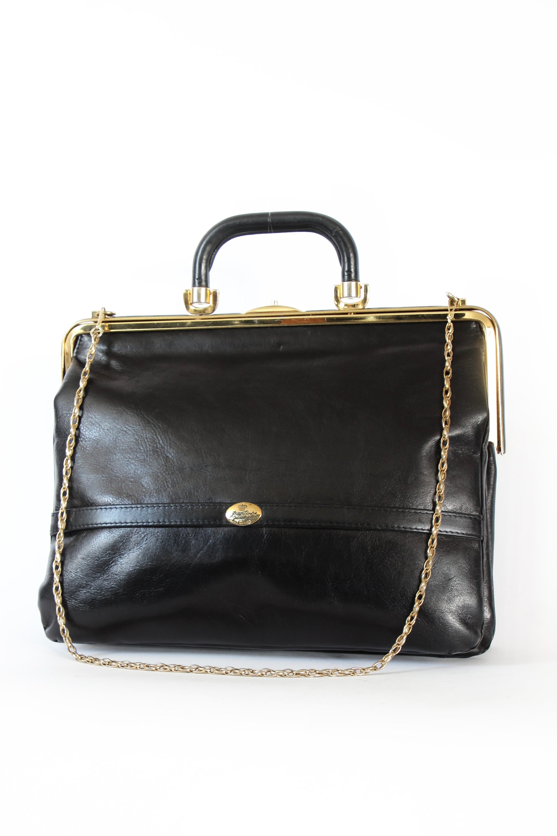 1960s Vintage Bon Goût Black Leather Top Handle Bag
