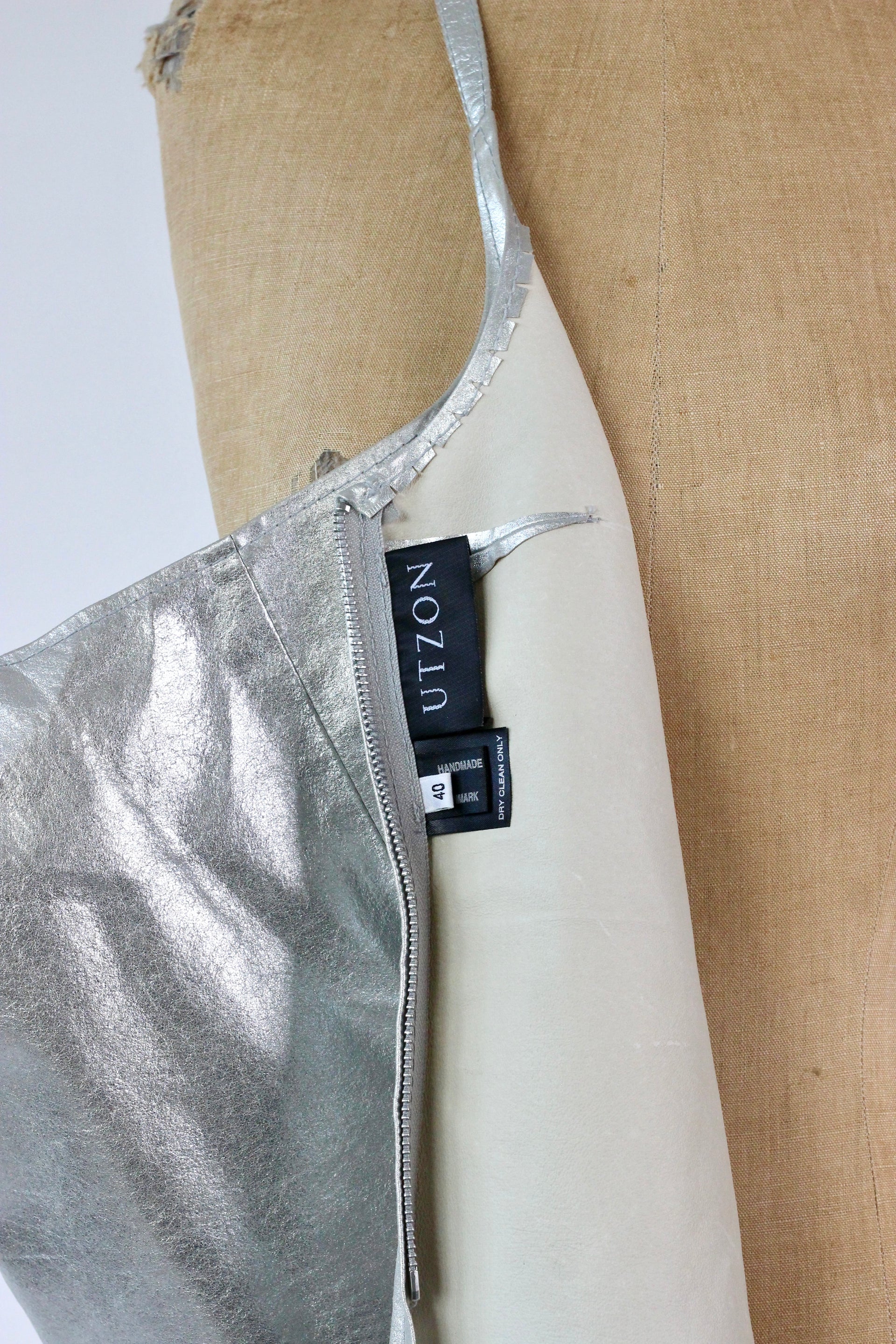 1990s Vintage Leather Silver Top//Size L