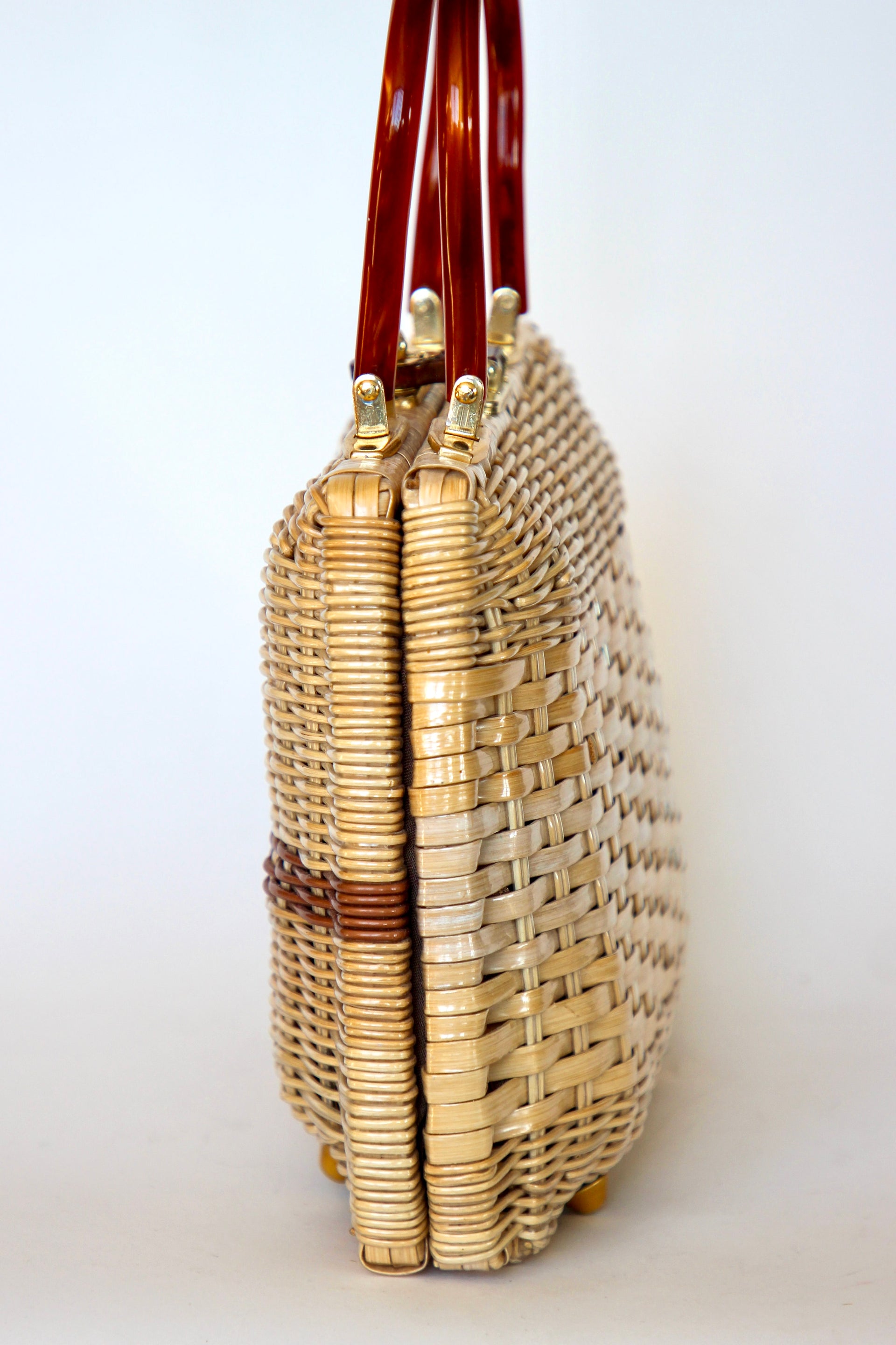 1950s 1960s Straw Top Handle Bag/Purse with Lucite Handle