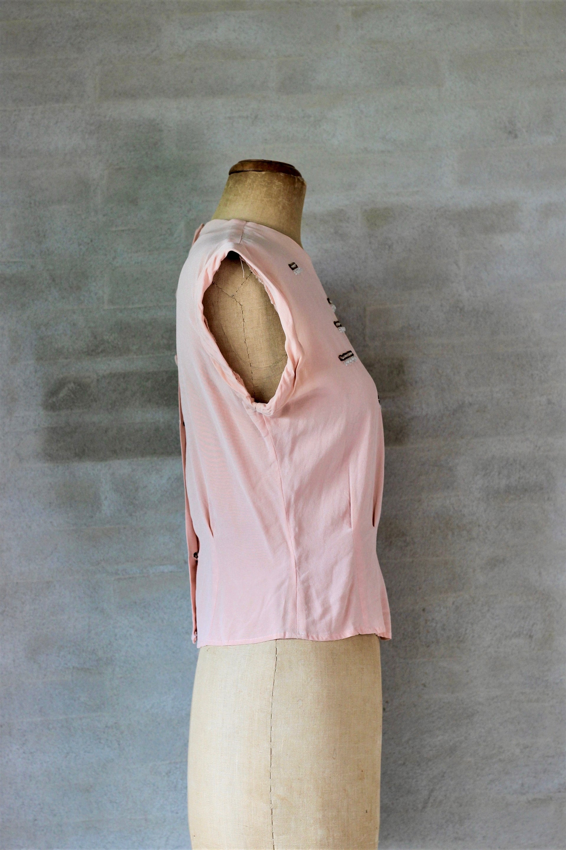 1940s Pale Pink Silk Blouse//Size S/M