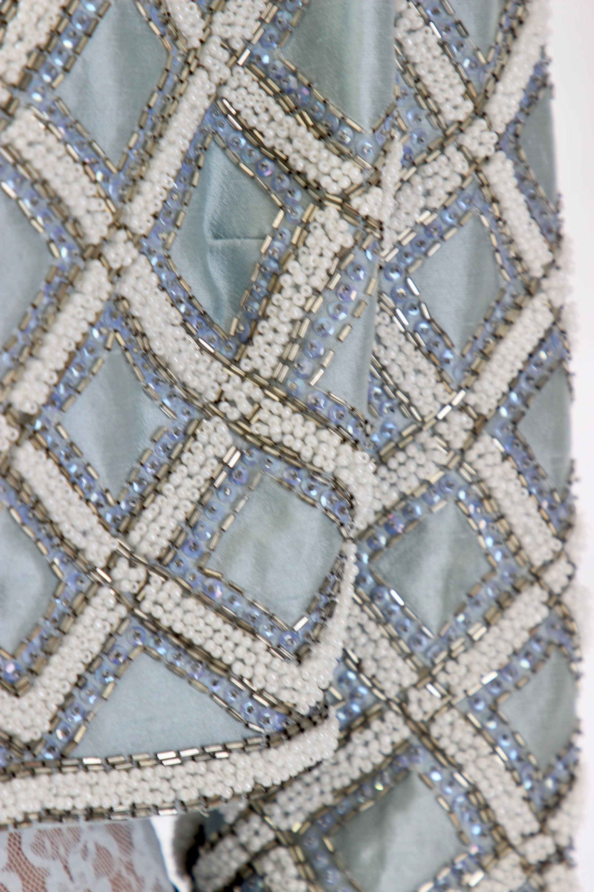 1950s 1960s Vintage Ice Blue Beaded Cropped Jacket/Bolero // Size S/M