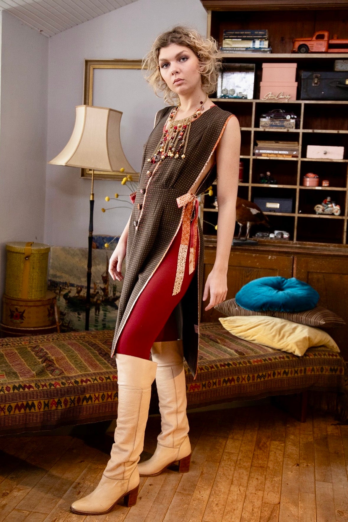 Y2K Vintage Brown Open Silk Dress//Danish Design//Size M