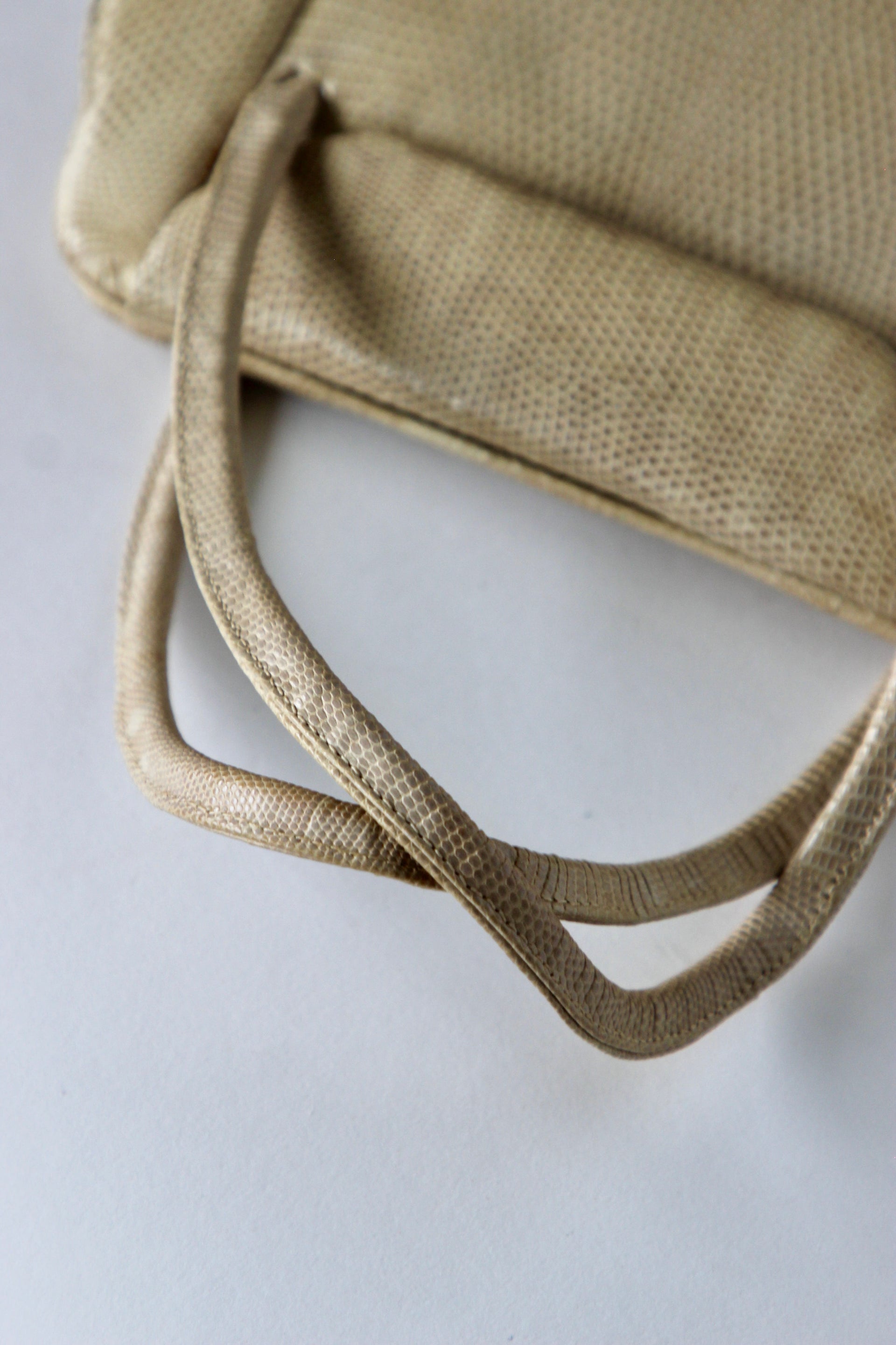 1950s Vintage Beige Lizard Leather Top Handle Bag/Purse