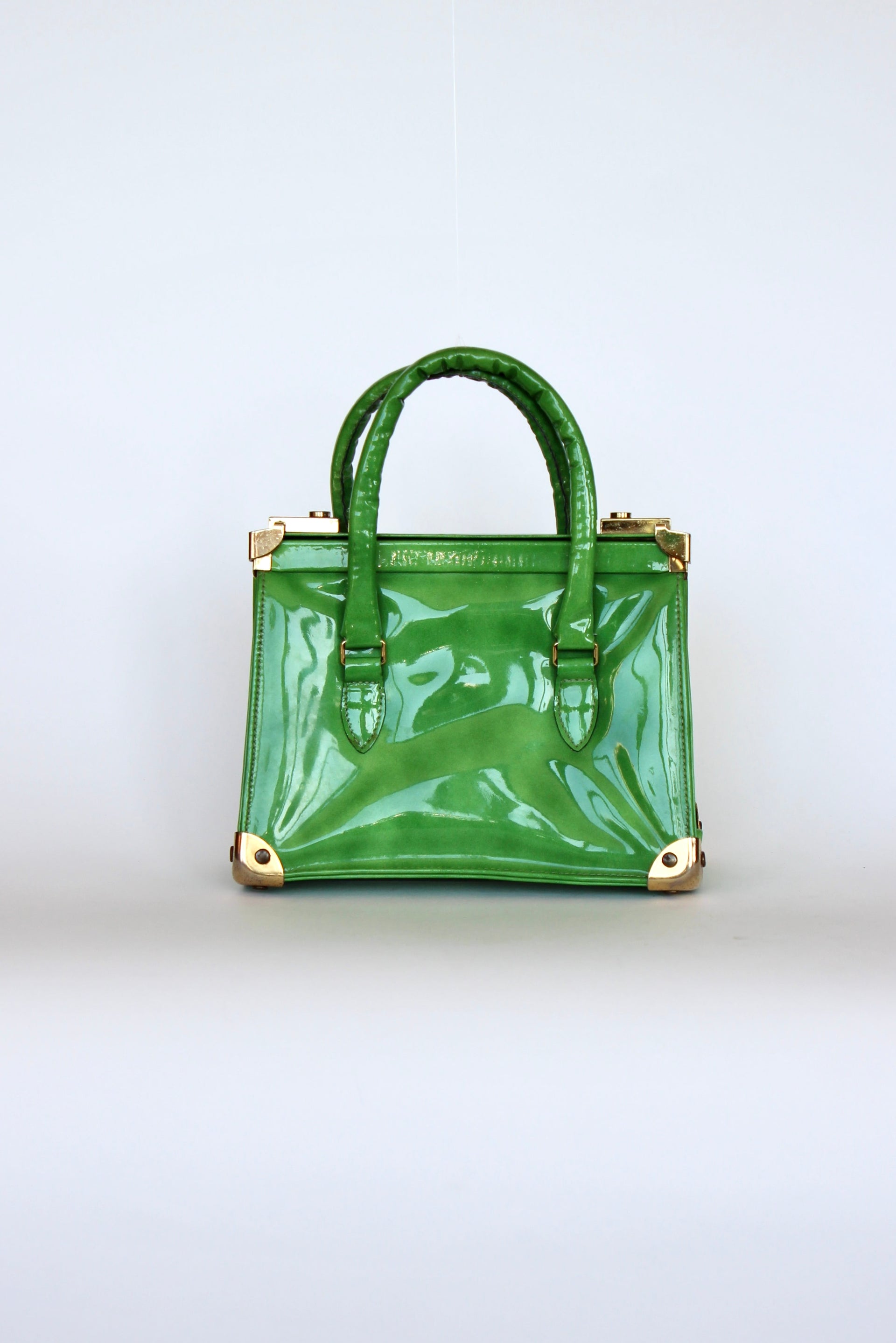1960s Vintage Green Vinyl Purse / Top Handle Bag