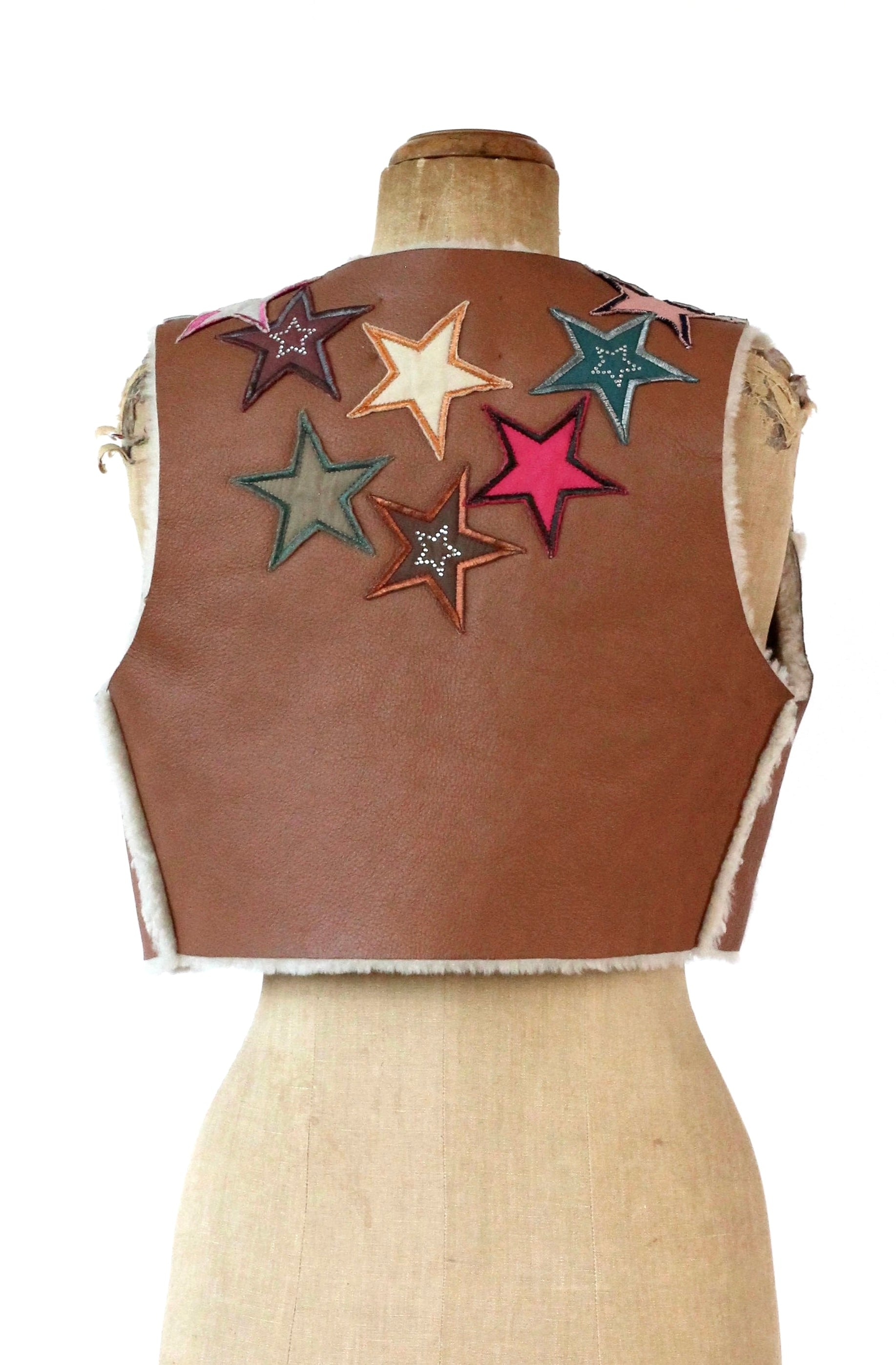 Y2K Vintage Brown Leather Vest with Star Applique //Size M