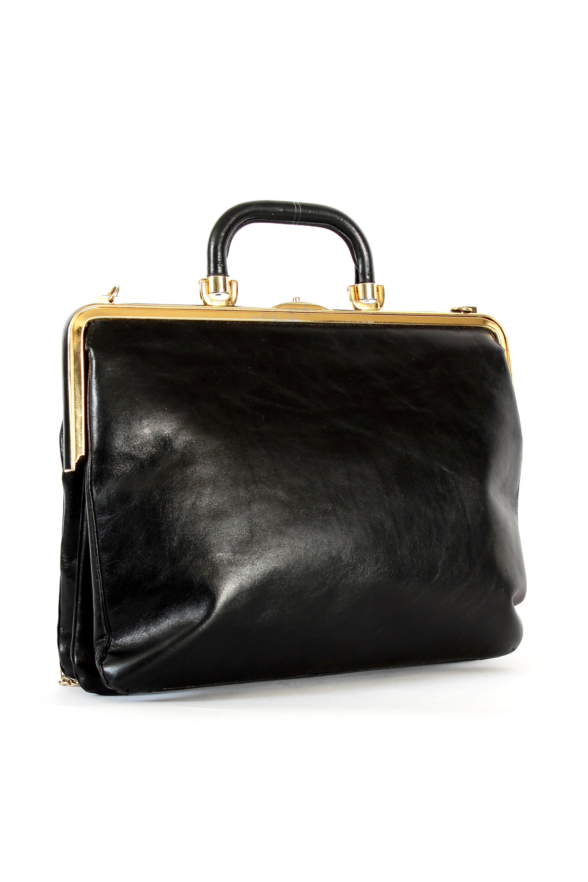 1960s Vintage Bon Goût Black Leather Top Handle Bag