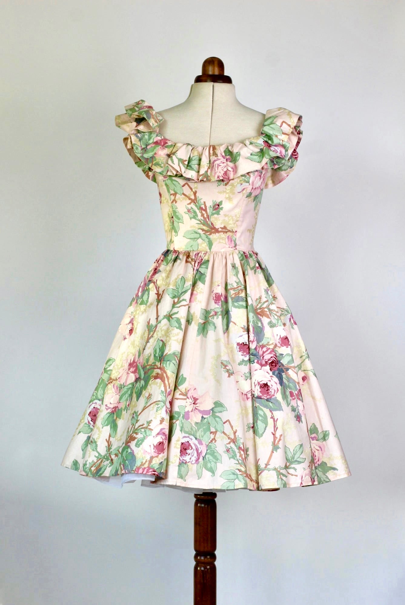 1980s Vintage Sleeveless Floral Dress//Corsage Top//Size S
