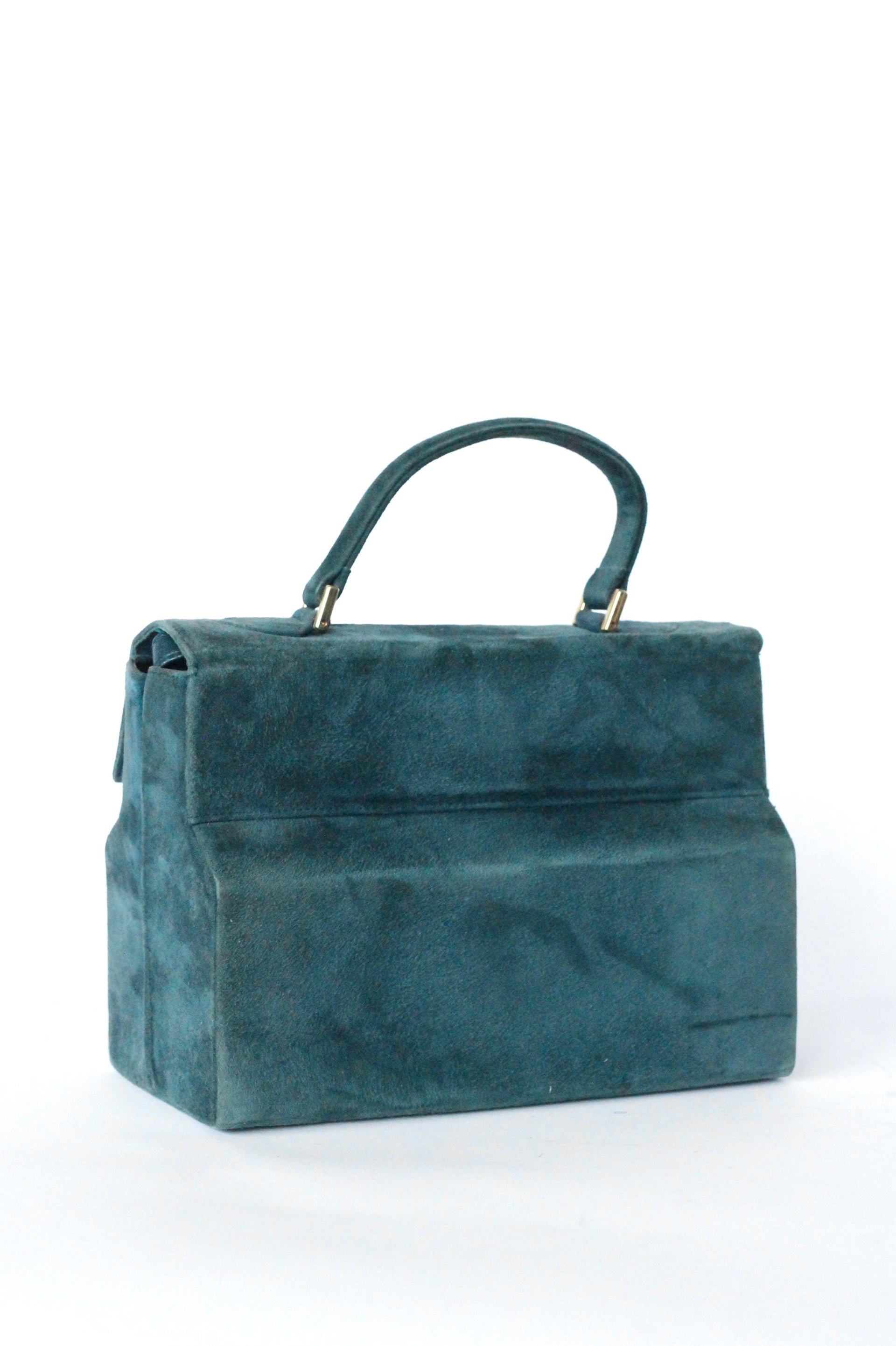 Vintage Charles Jourdan, Paris Dusty Blue Suede Leather Tophandle/Shoulder Bag