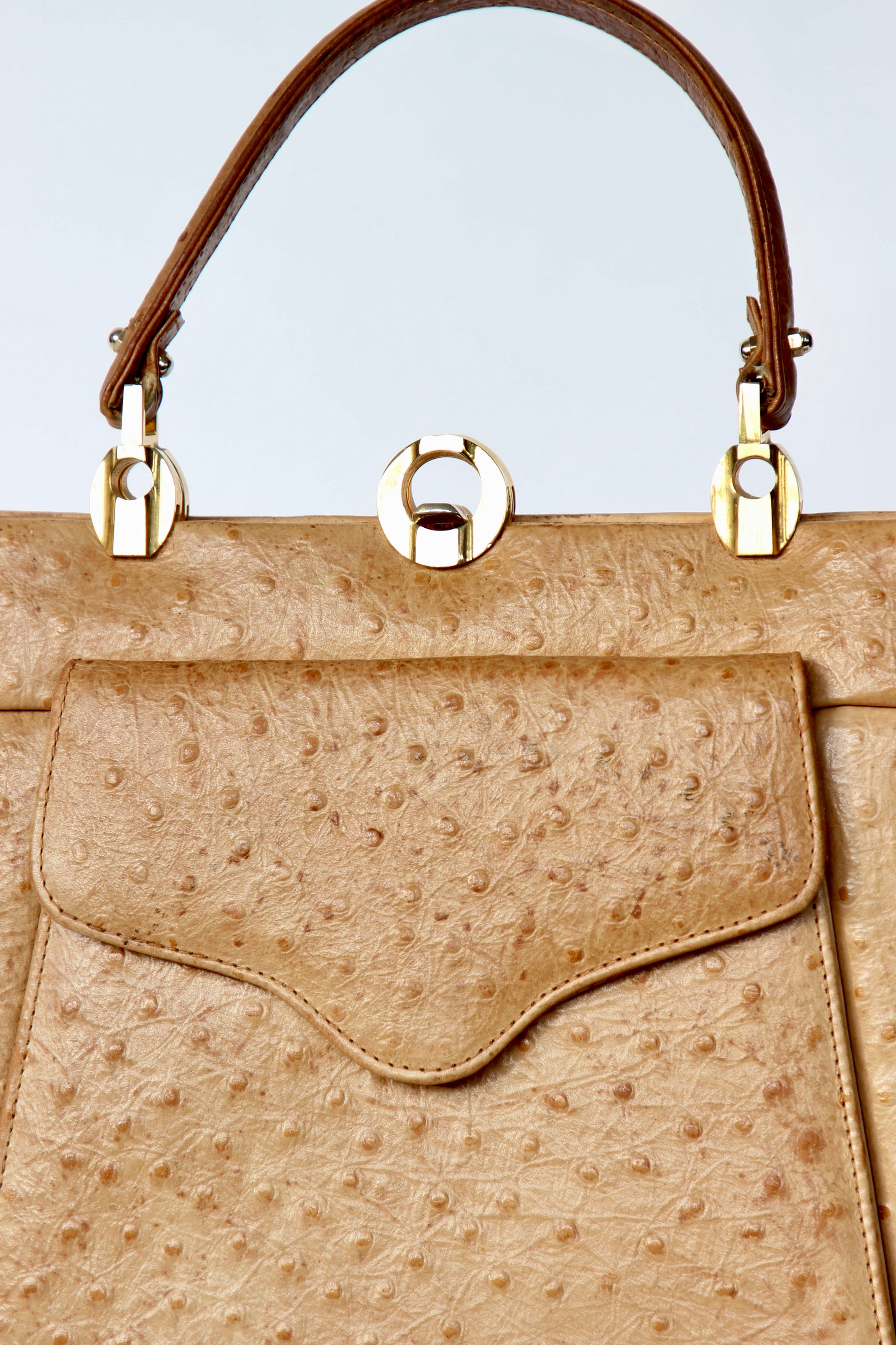 1940s Vintage Brown Ostrich Leather Top Handle Bag/Purse