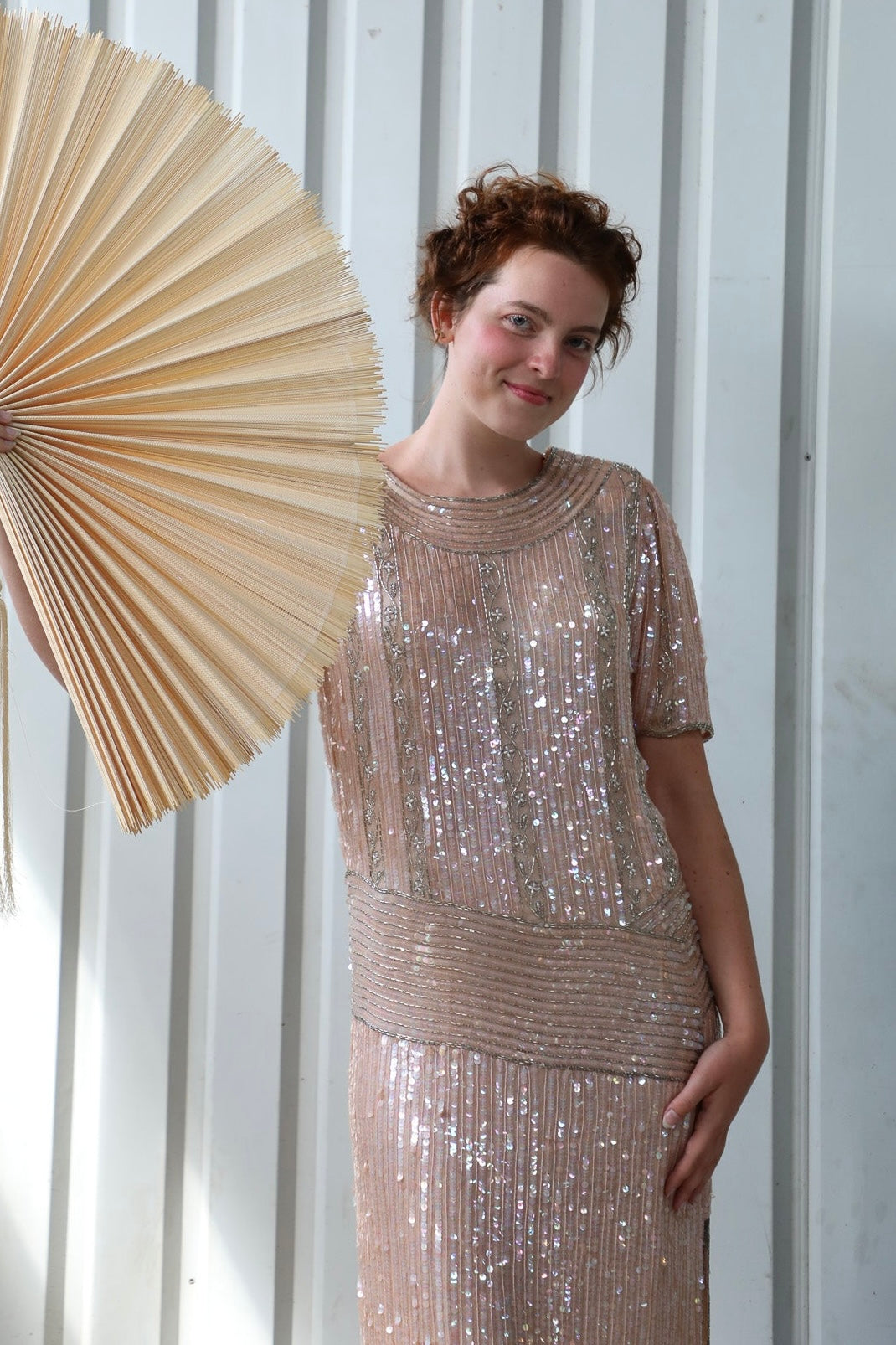 Vintage Beaded Sequin Silk Dress// Size M