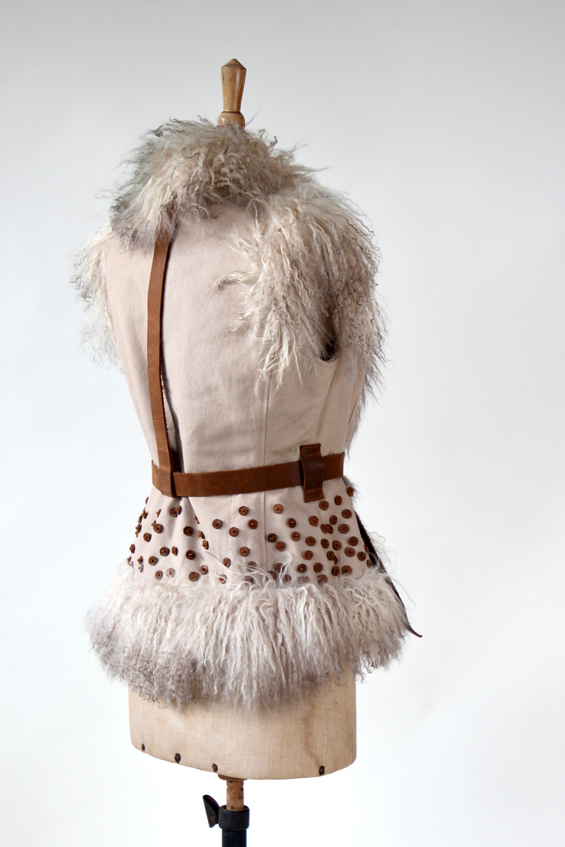 Vintage Vest with Mongolian Lamb Fur // Size S