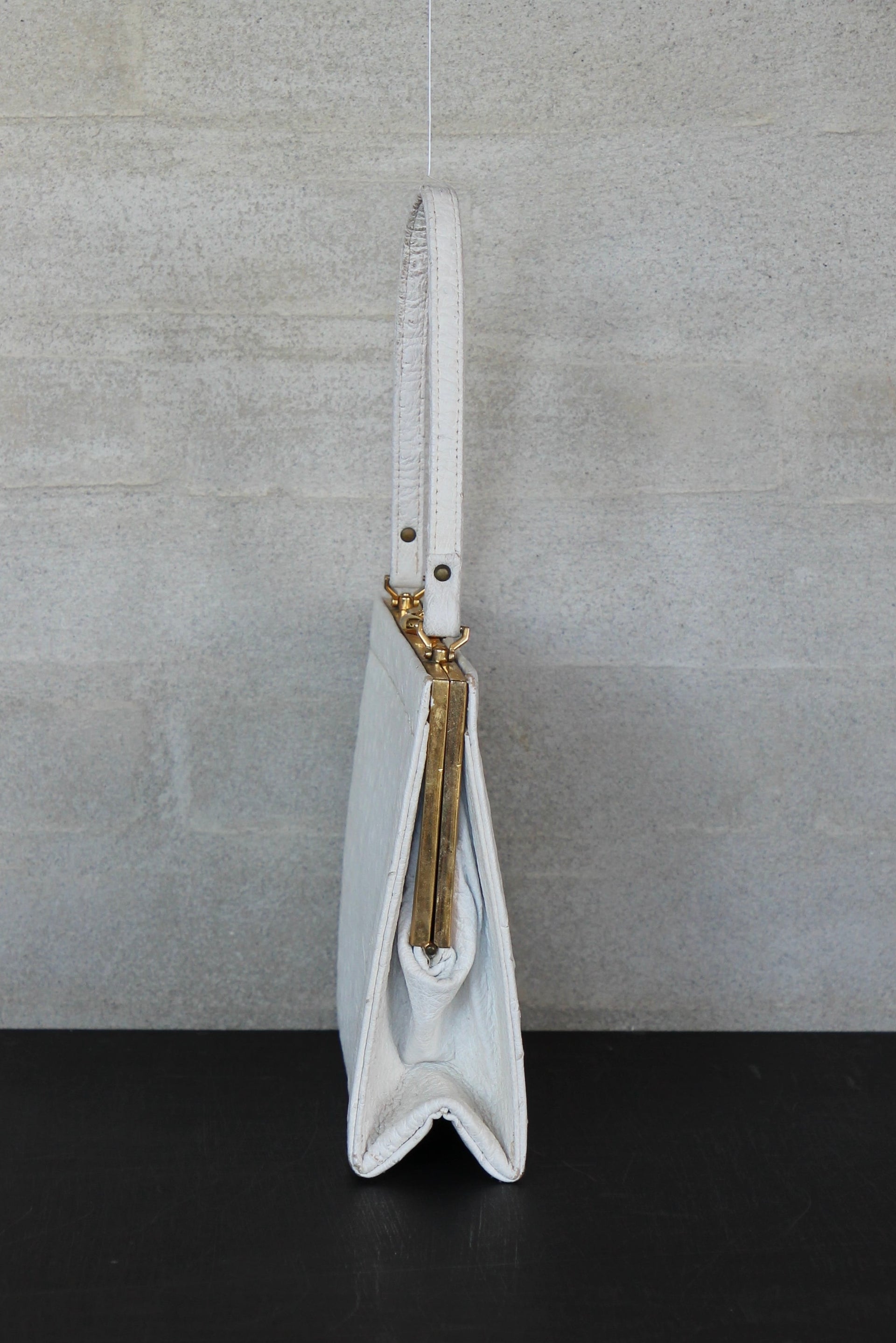 1960s Vintage White Ostrich Leather Top Handle Bag/Purse