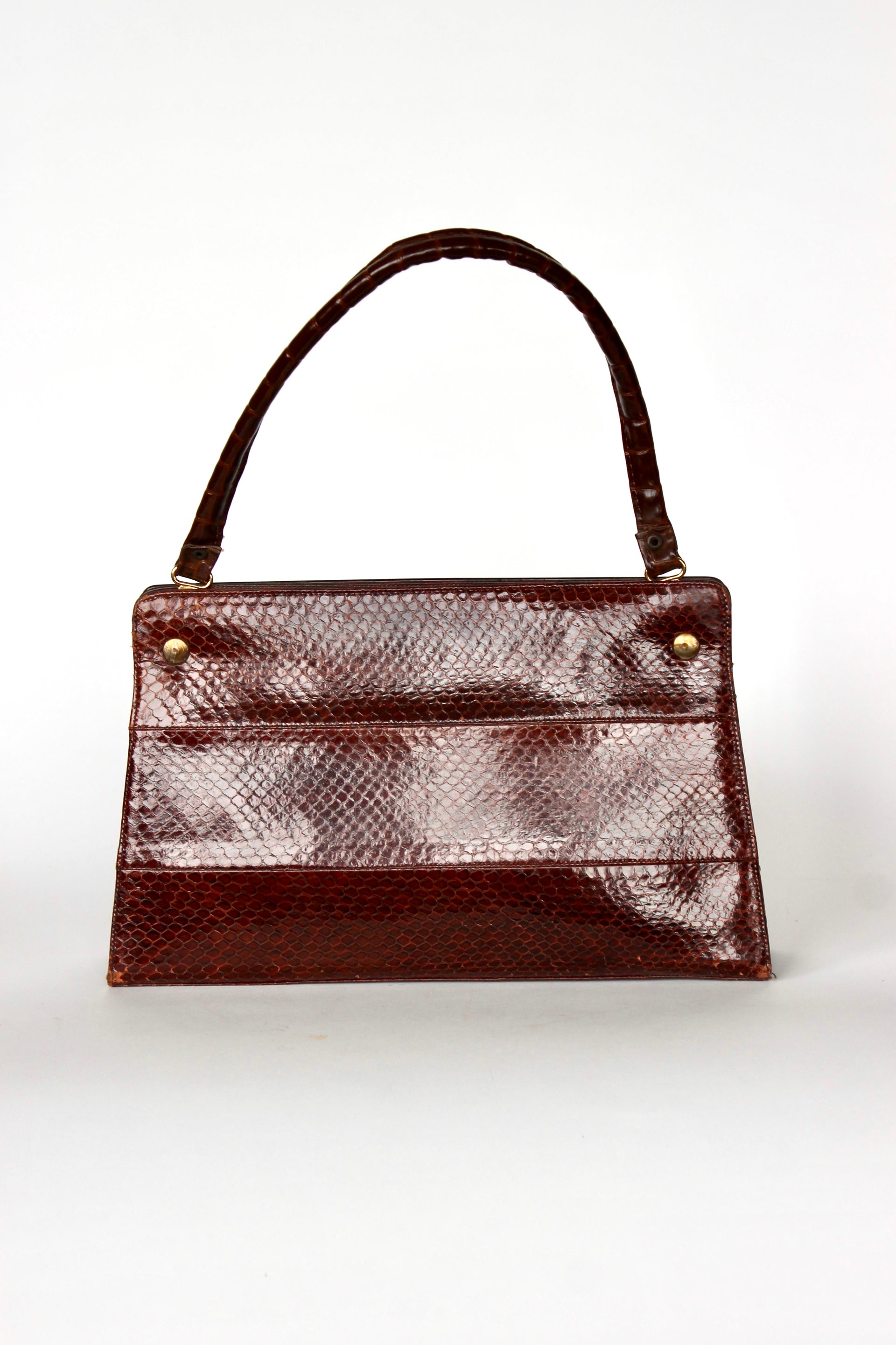 1950s 1960s Brown Snakeskin/Leather Top Handle Bag
