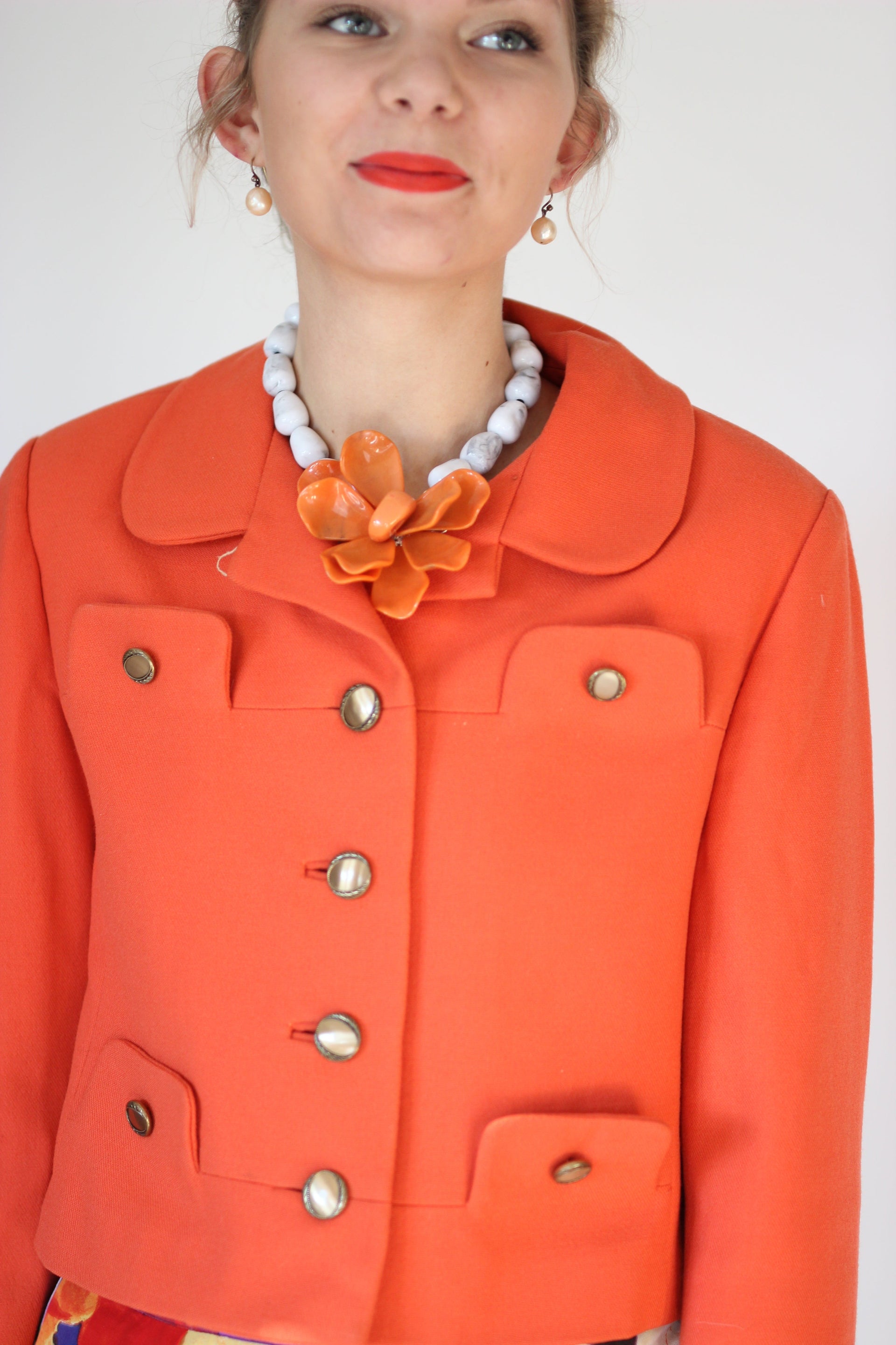 1960s Vintage Orange Short Wool Jacket with Golden Metal Buttons // Size S/M