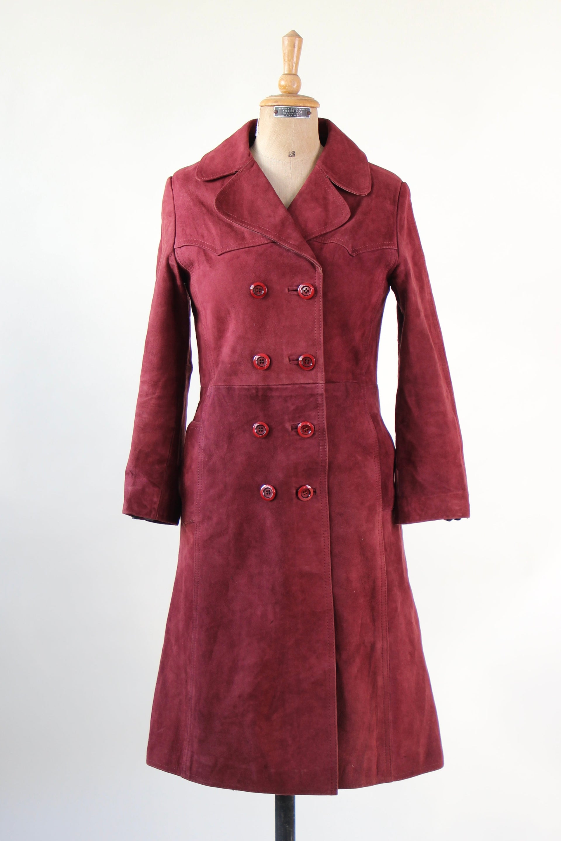 1960s Vintage Burgundy Suede Leather Coat // Size M