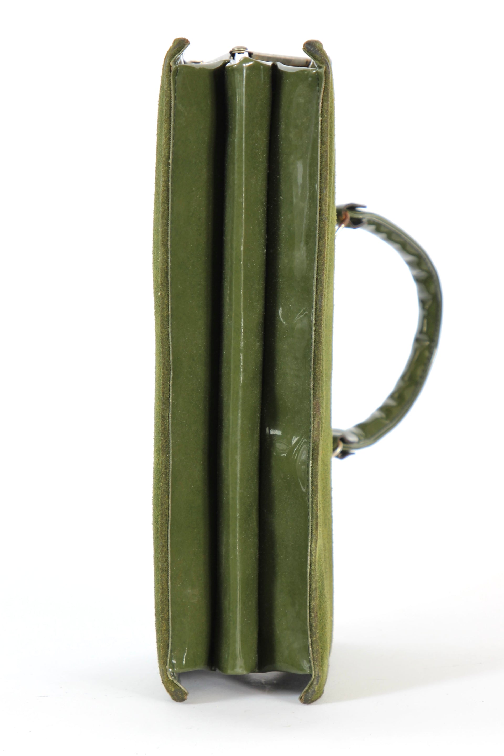 1960s Vintage Green Suede and Vinyl Top Handle Bag