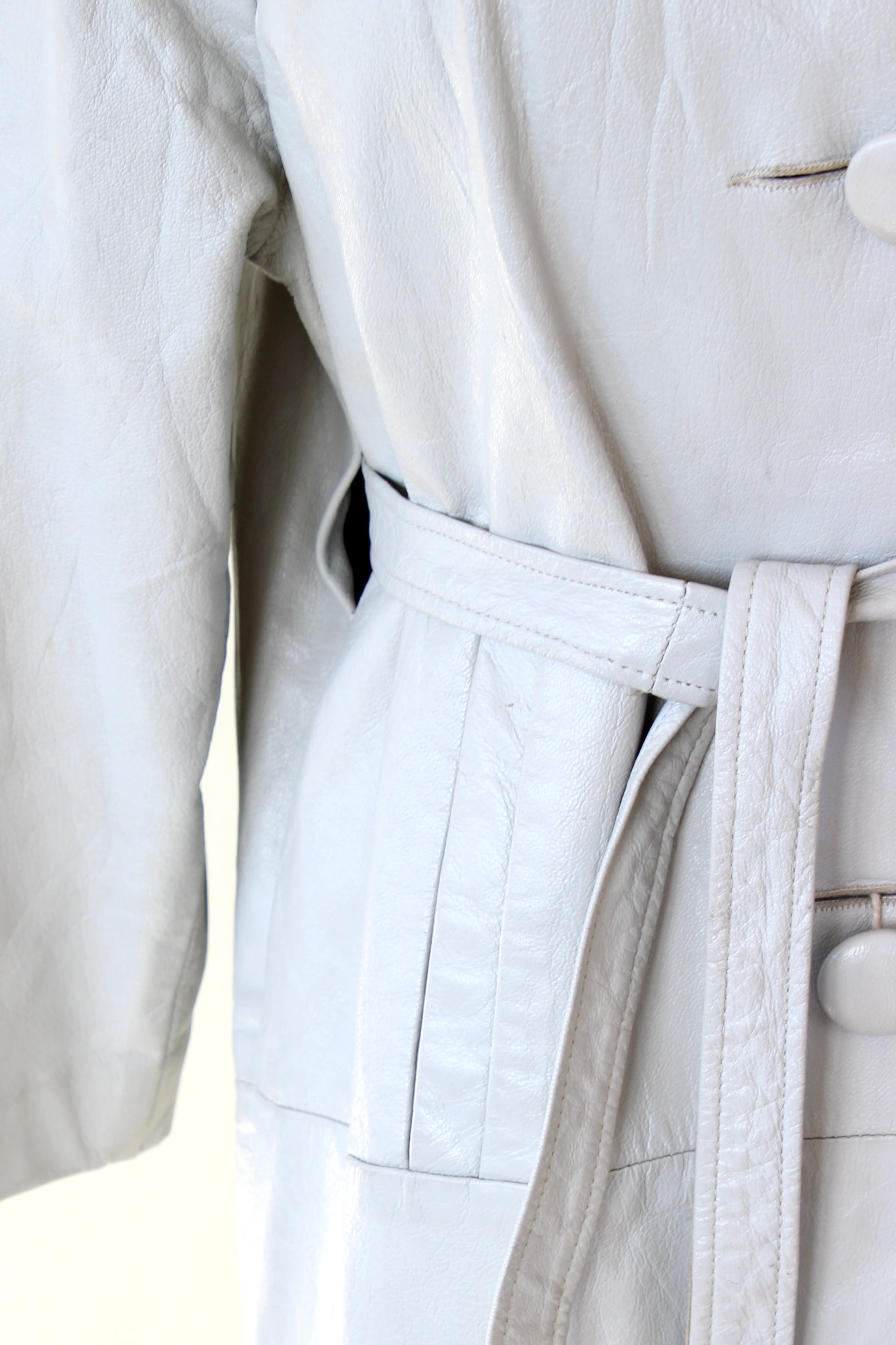 1950s Vintage Light Grey Leather Swing Coat // Size M/L