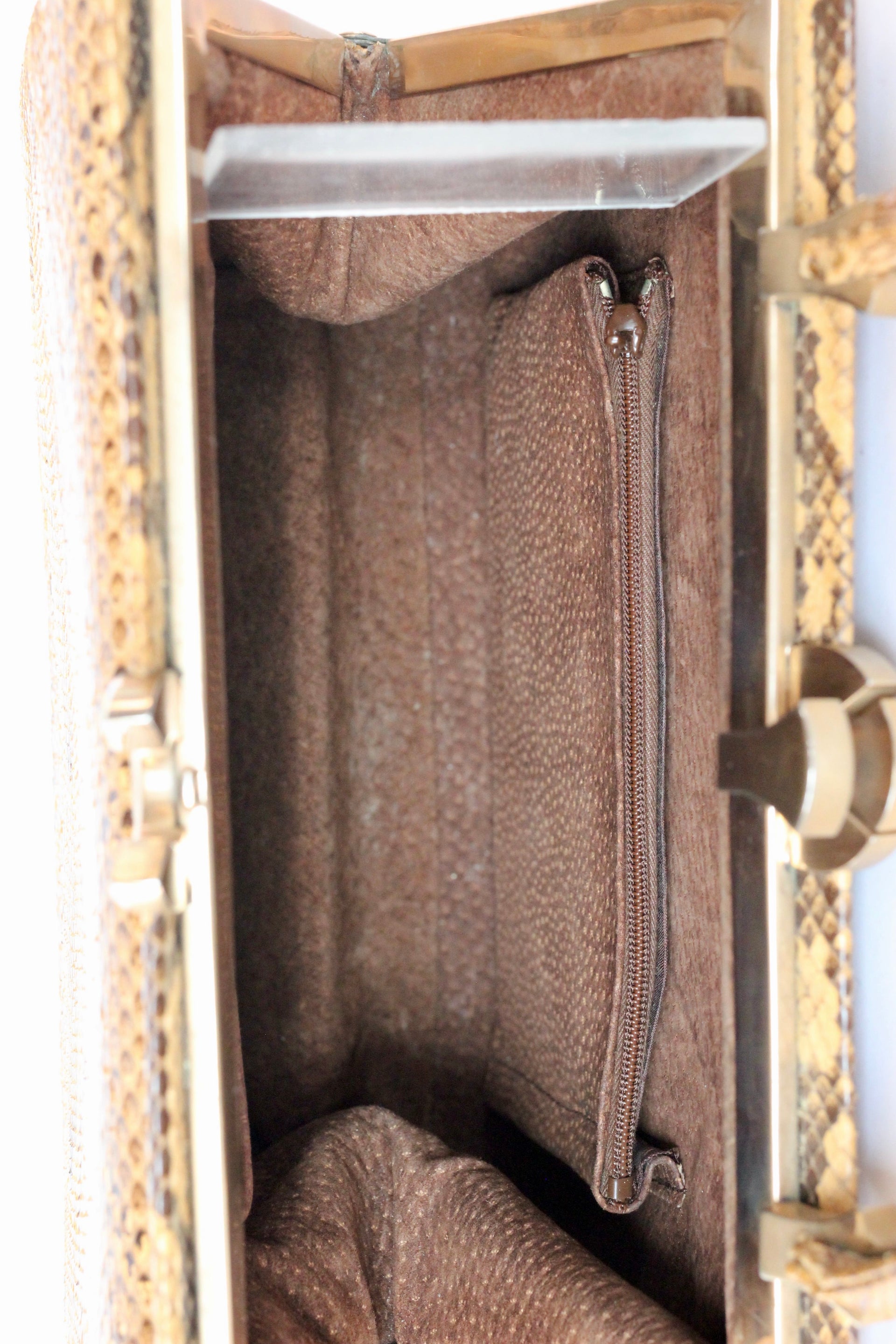 1950s Brown Snakeskin/Leather Top Handle Bag