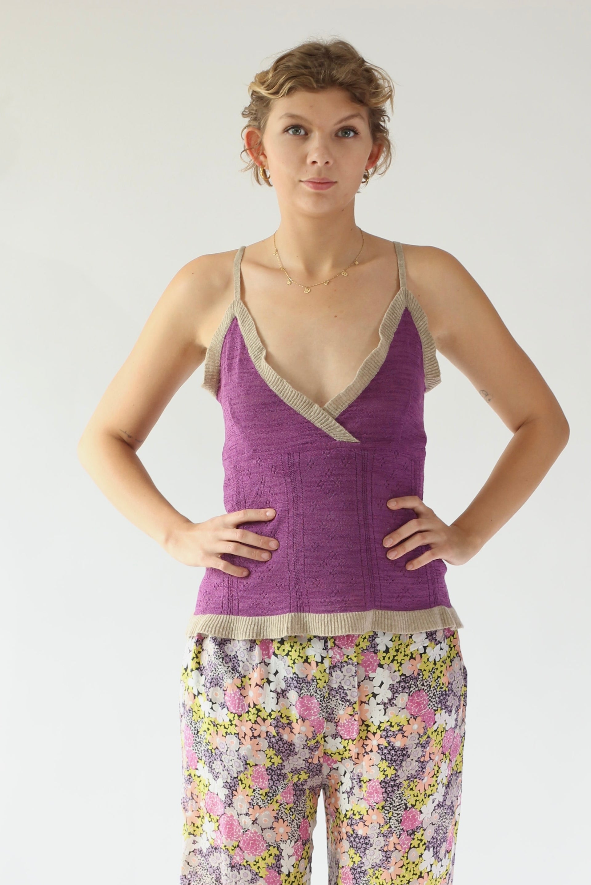 Y2K Vintage Knitted Purple Top // Danish Design // Size S/M