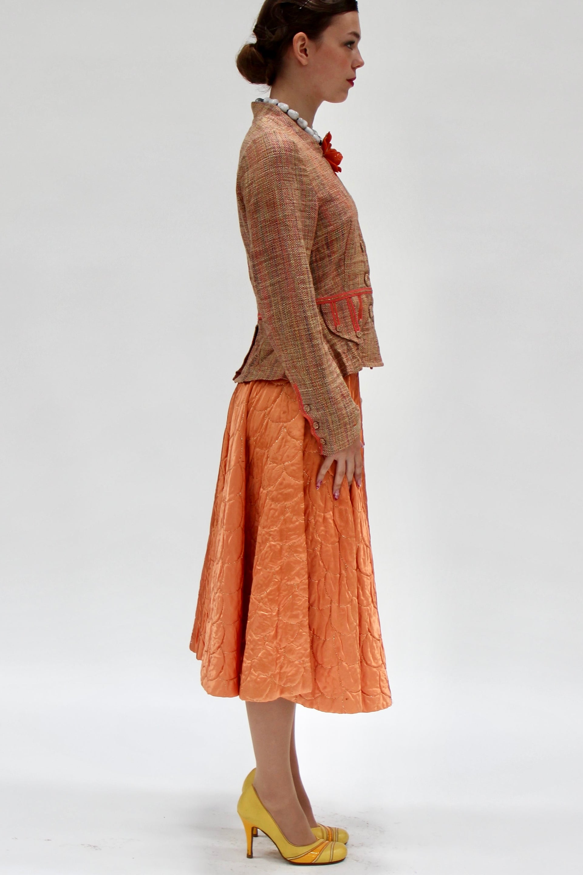 1950s Vintage Copper Quilted Circle Skirt//Size S