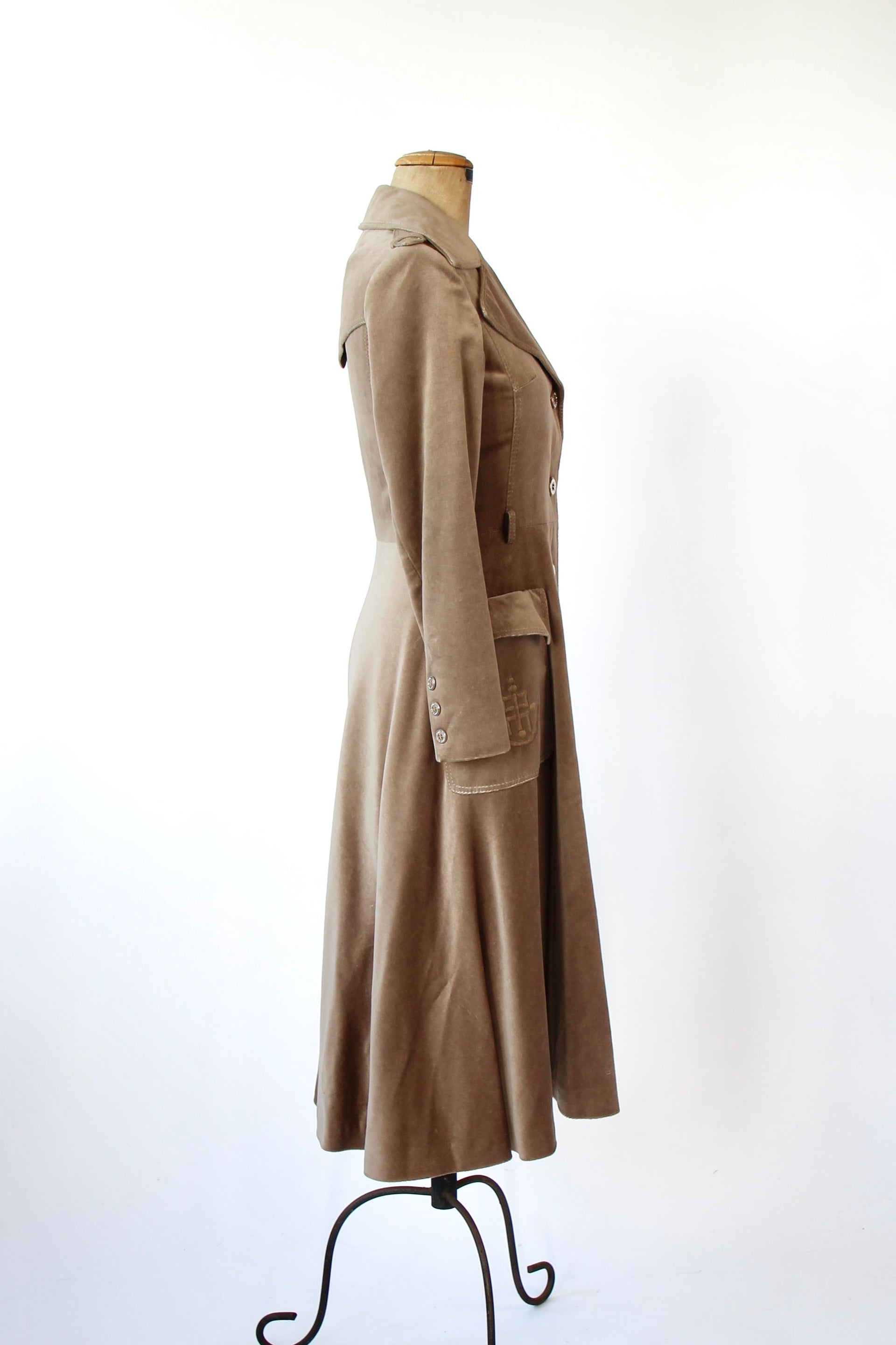1970s Designer Louis Feraud Brown Velvet Mod Coat // Size S