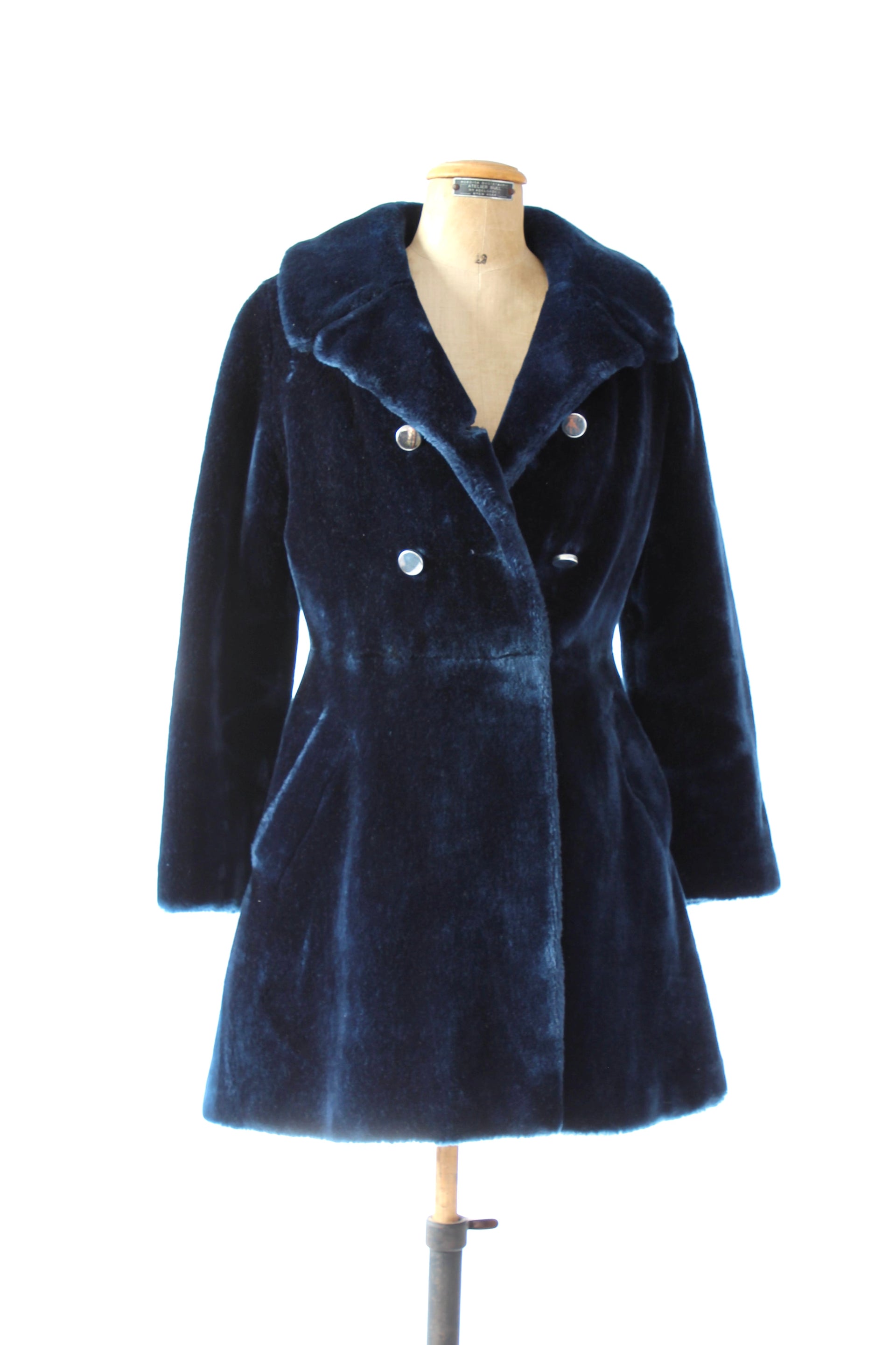 1960s Vintage Blue Faux Fur / Size S