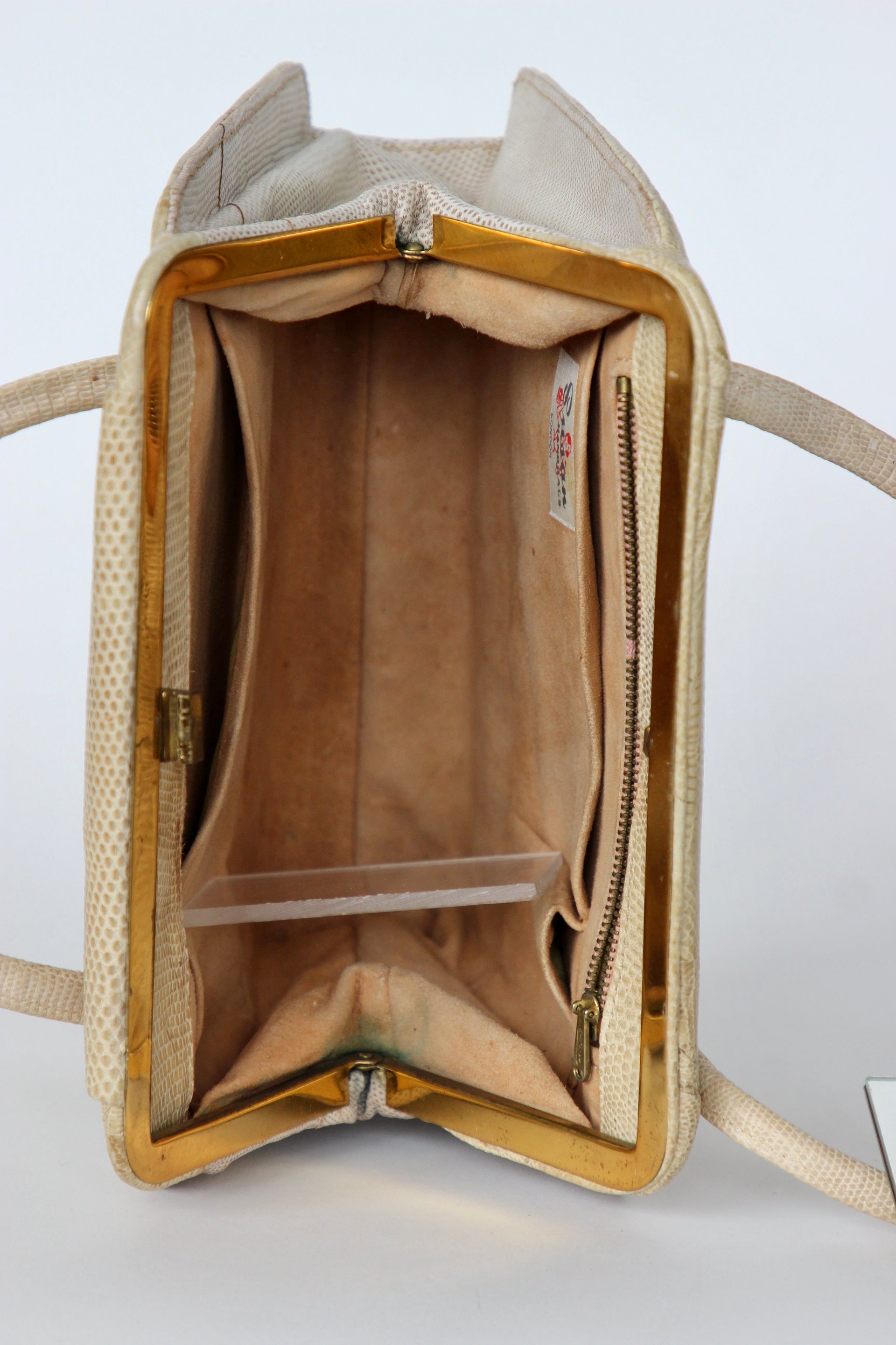 1950s Vintage Beige Lizard Leather Top Handle Bag/Purse