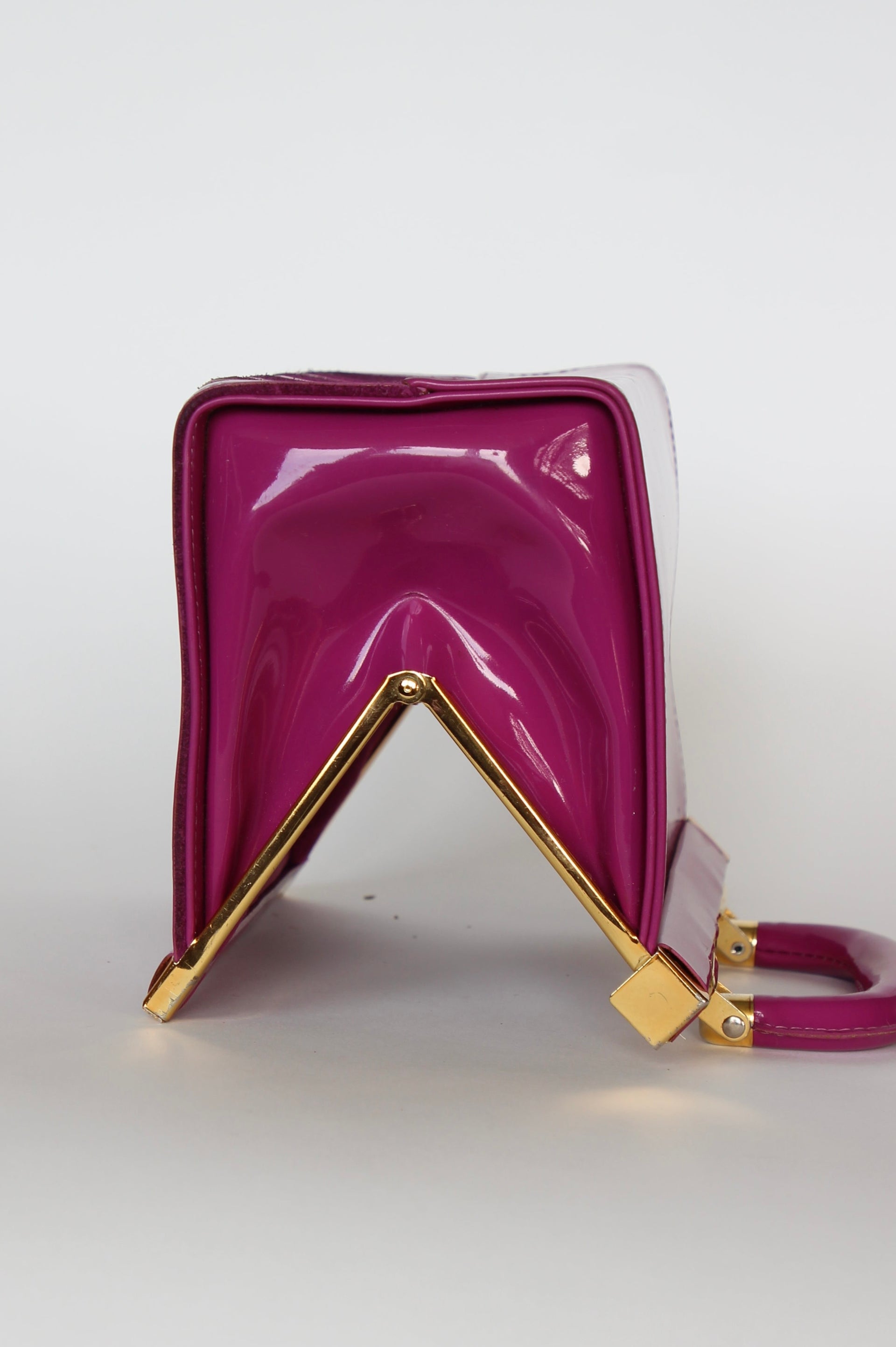 1960s Vintage Purple Sued and Vinyl Top Handle Bag/Purse with Golden Closure.
