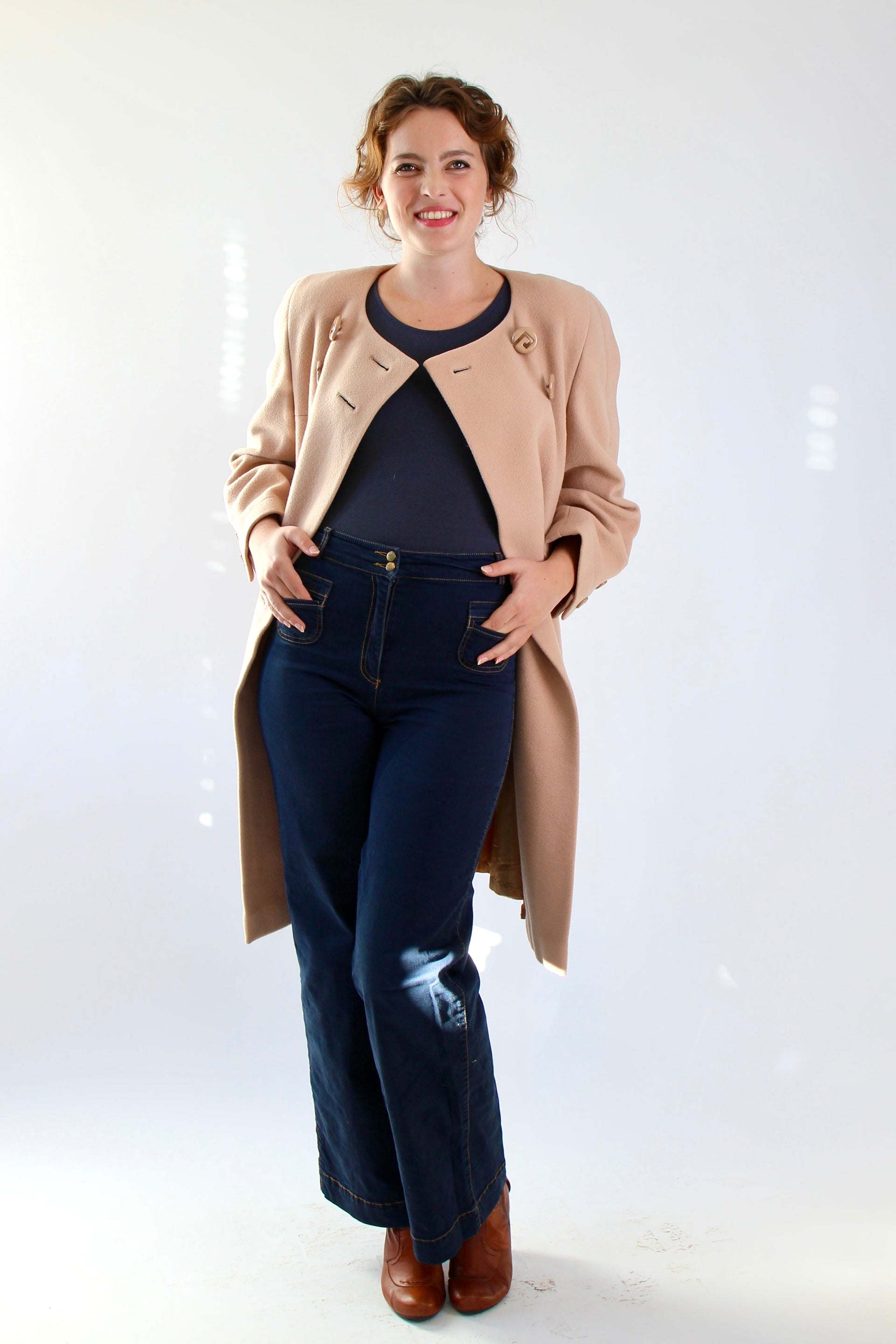 1980s Vintage Pierre Cardin Nude/Slightly Pink Wool Coat // Size S