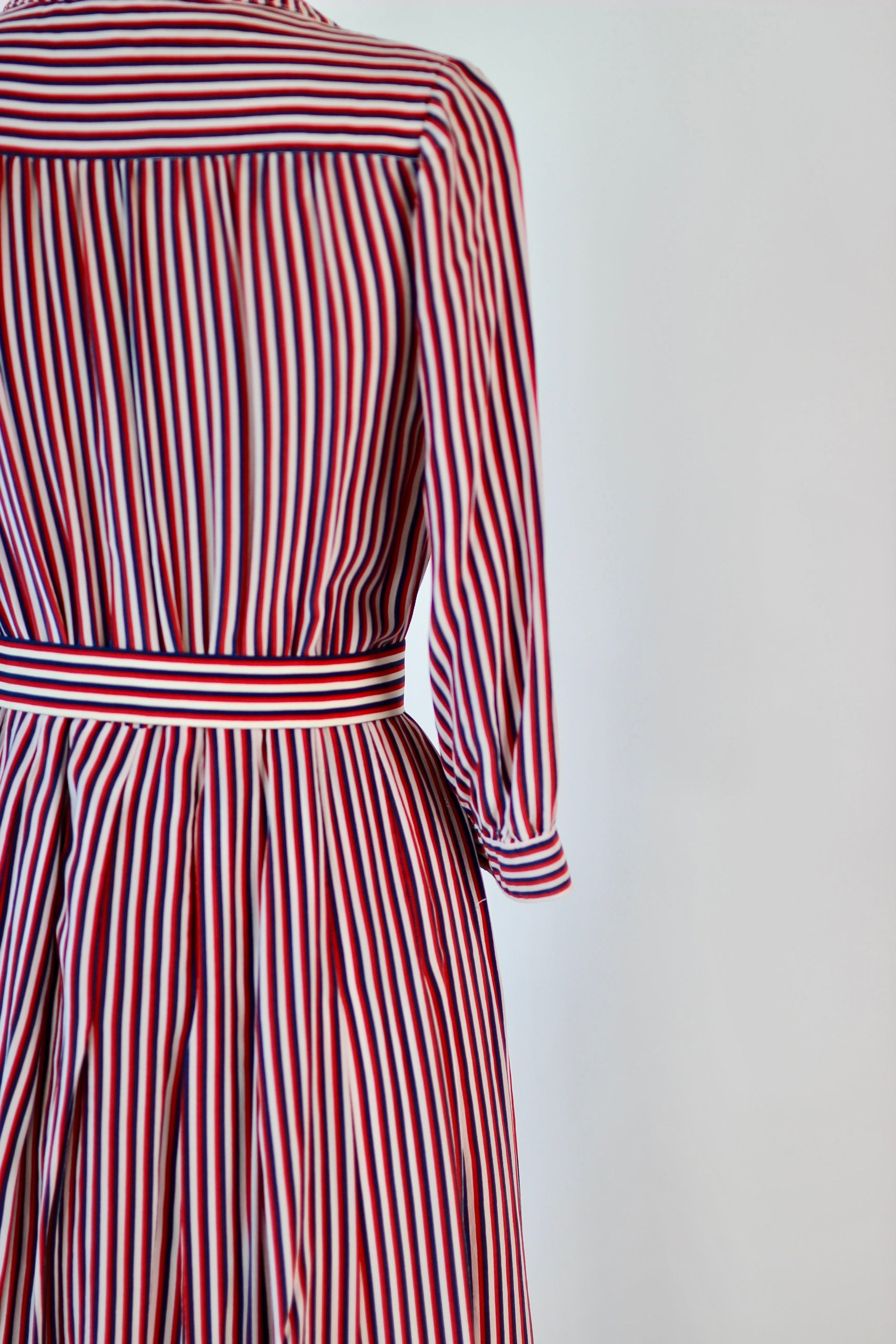 1940s Striped Silk Dress in Red, White and Blue // Size M