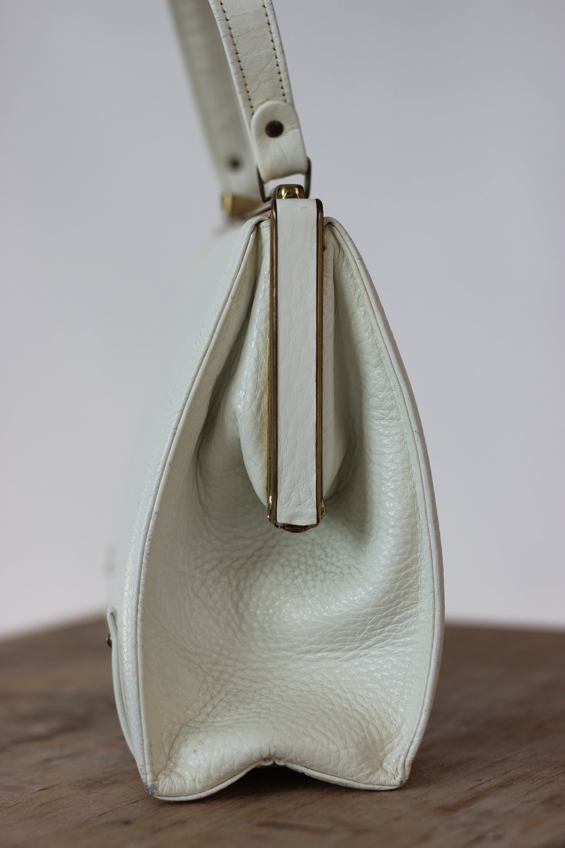 1950s 1960s White Leather Top Handle Bag/Danish Design