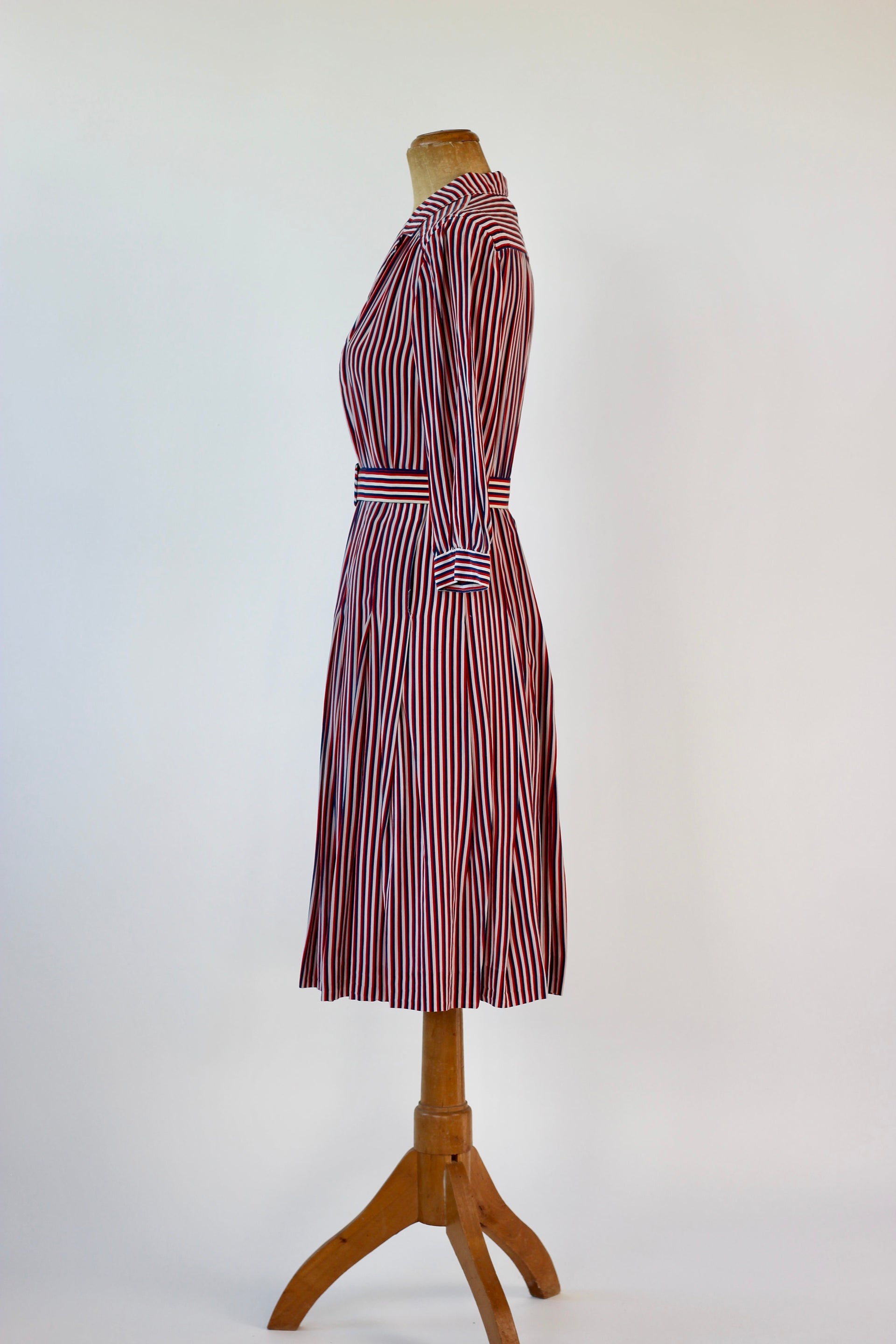 1940s Striped Silk Dress in Red, White and Blue // Size M