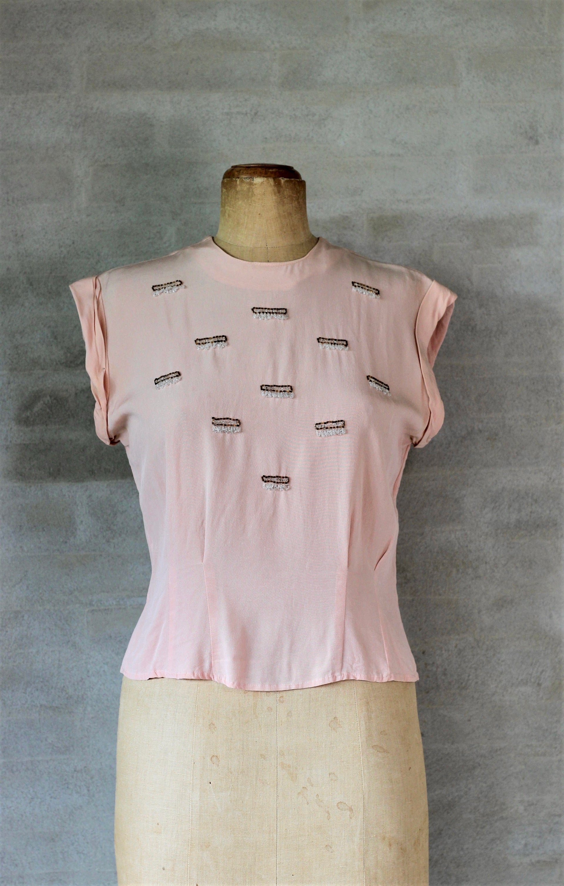 1940s Pale Pink Silk Blouse//Size S/M