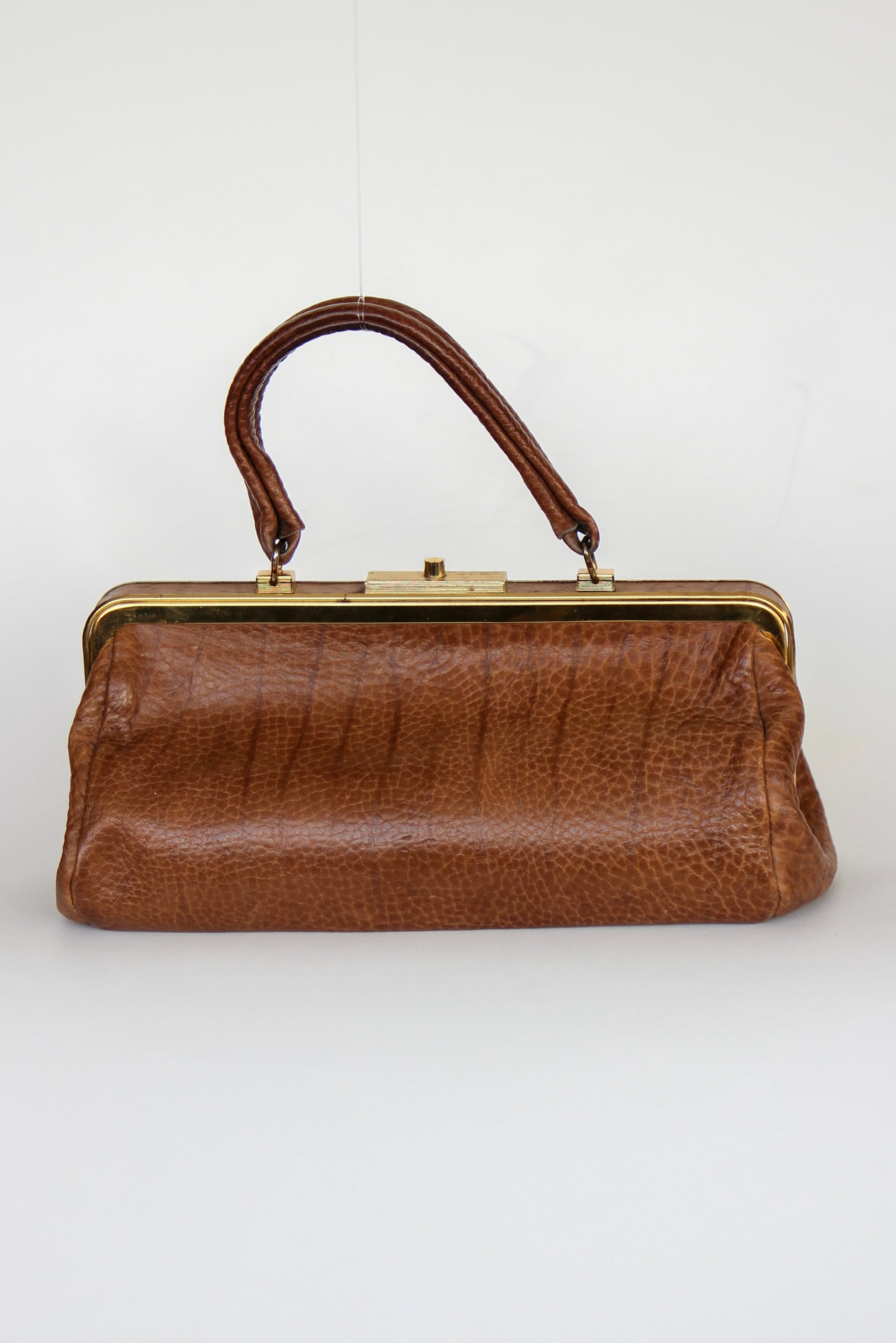 1960s Leather Top Handle Bag // Midwife Style Bag