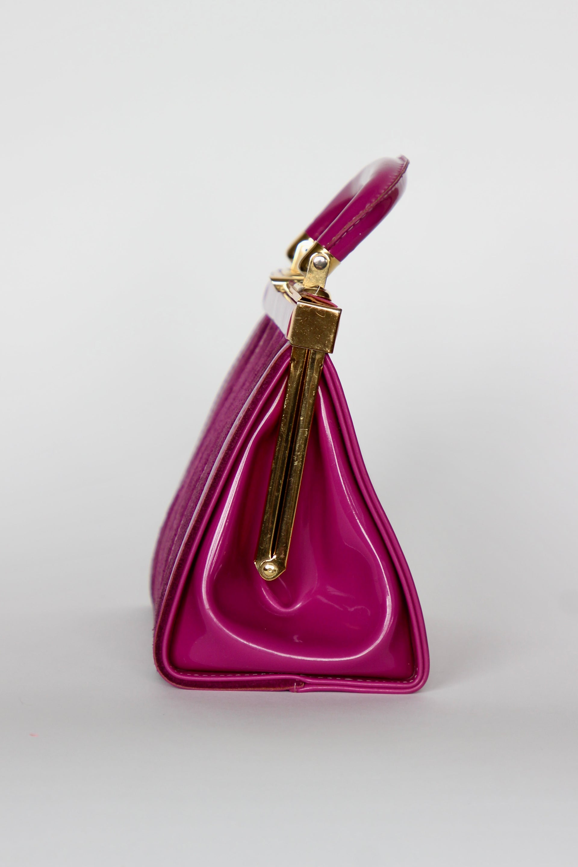 1960s Vintage Purple Sued and Vinyl Top Handle Bag/Purse with Golden Closure.
